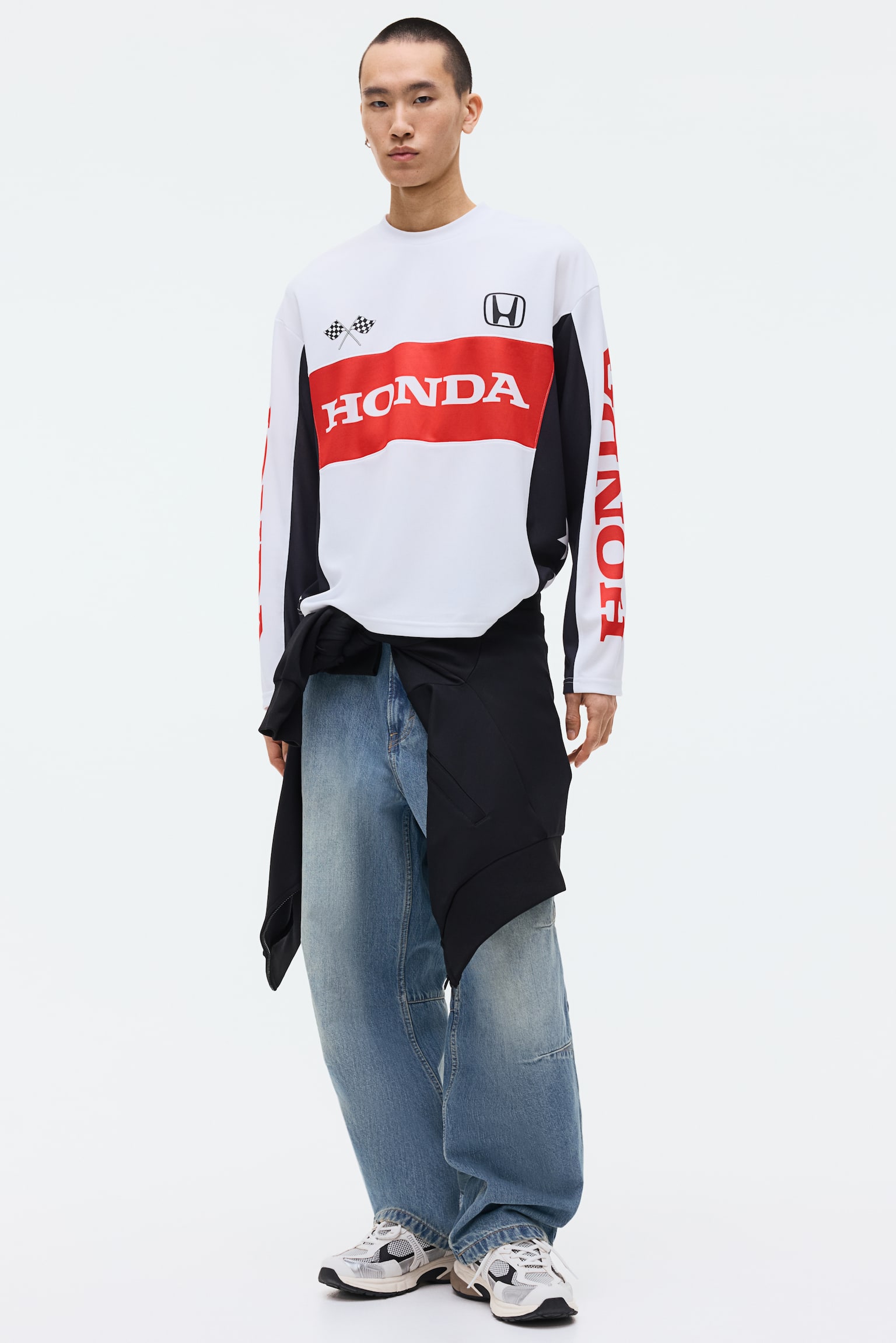 חולצת רשת עם שרוולים ארוכים Oversized Fit - לבן/Honda - 6