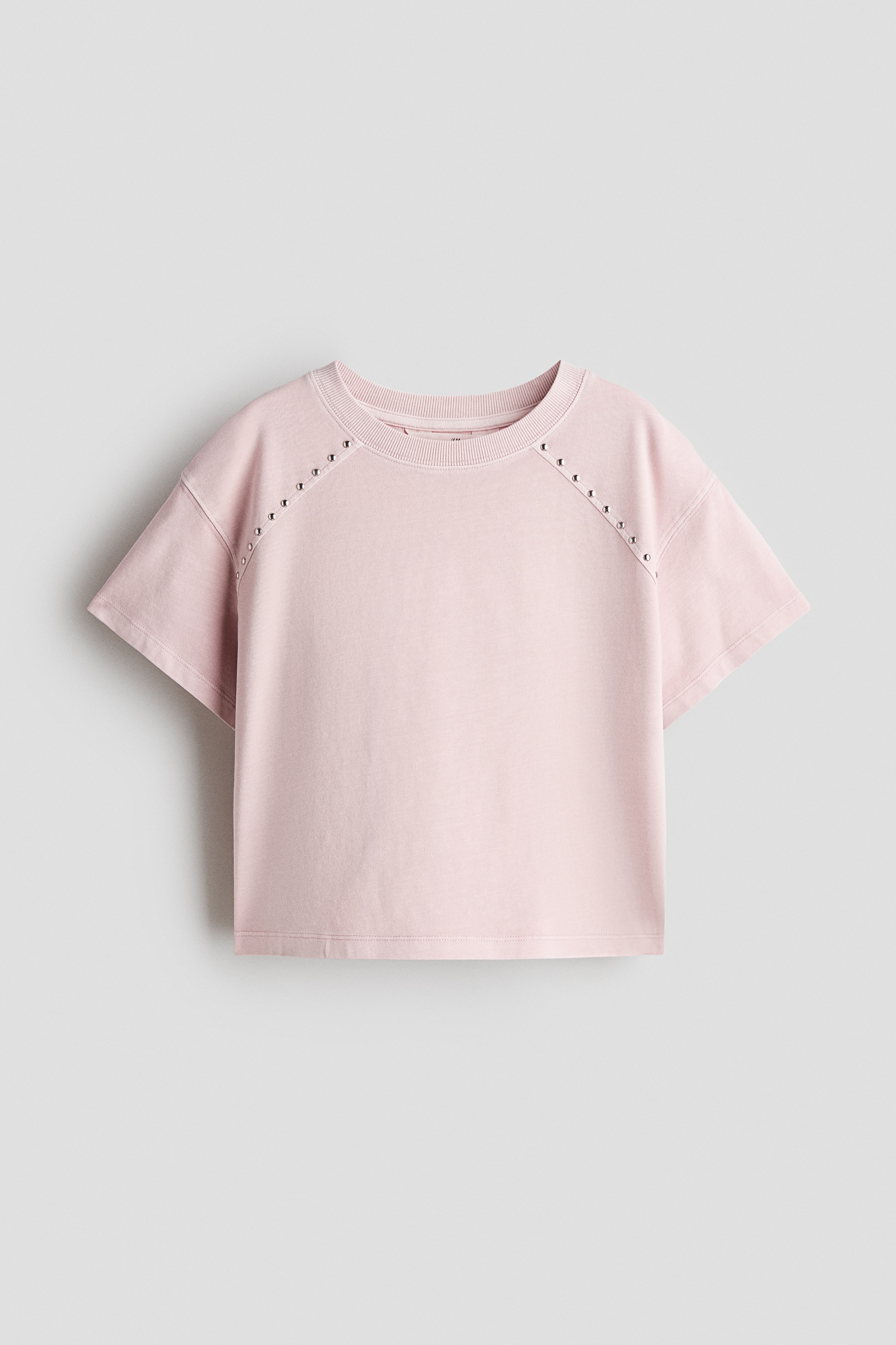 Maglia look lavato con borchie - Rosa polvere chiaro/Grigio scuro