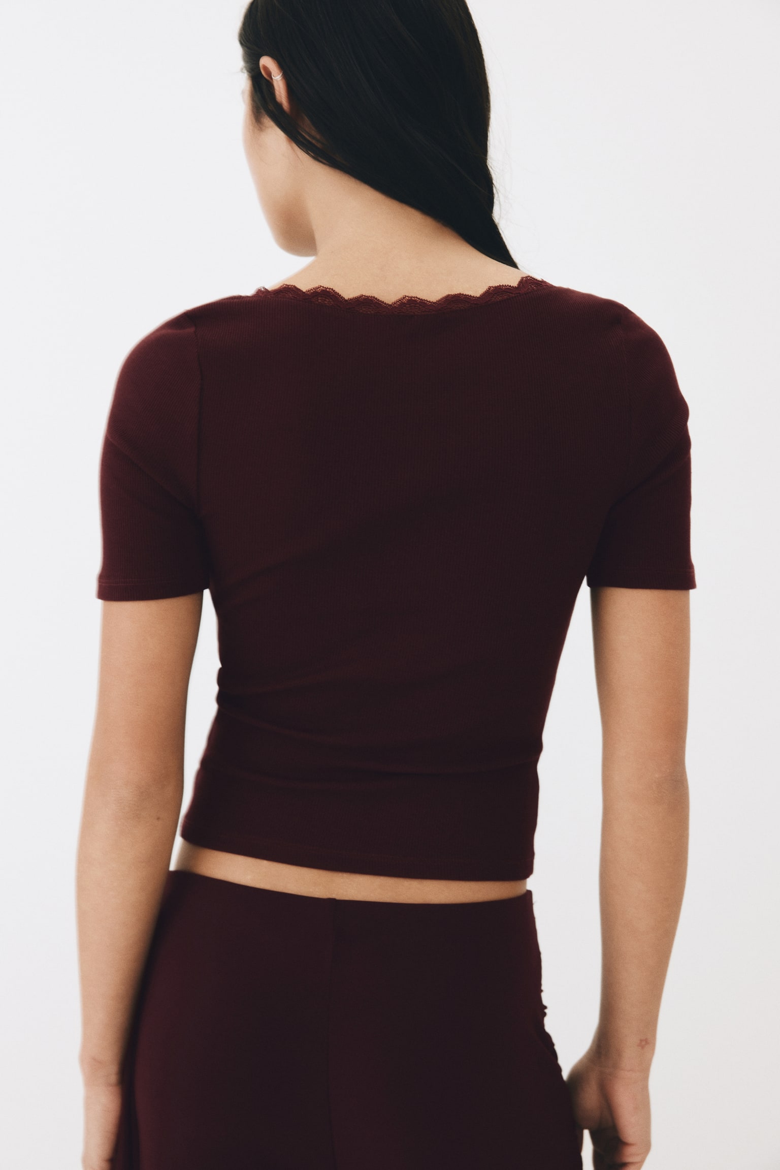 Tričko z rebrovaného úpletu - Burgundská červená/Biela/Ružová - 3