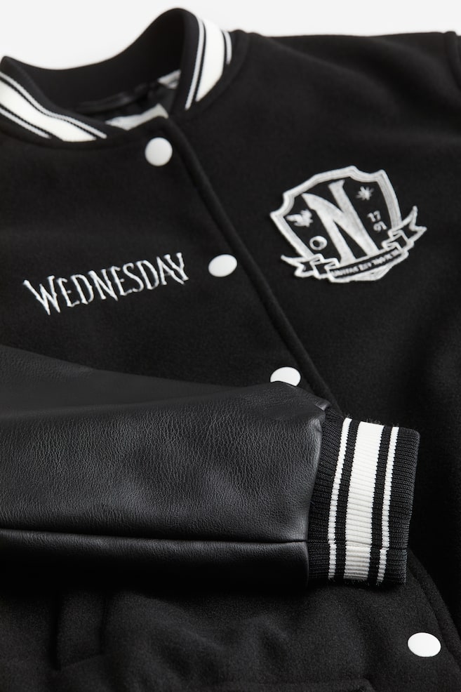 Appliquéd baseball jacket - Black/Wednesday - 3