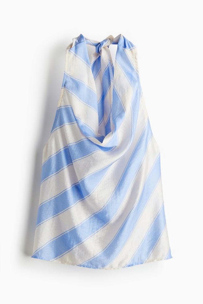 Halterneck top - White/Light blue striped/Cream/Palm trees - 1