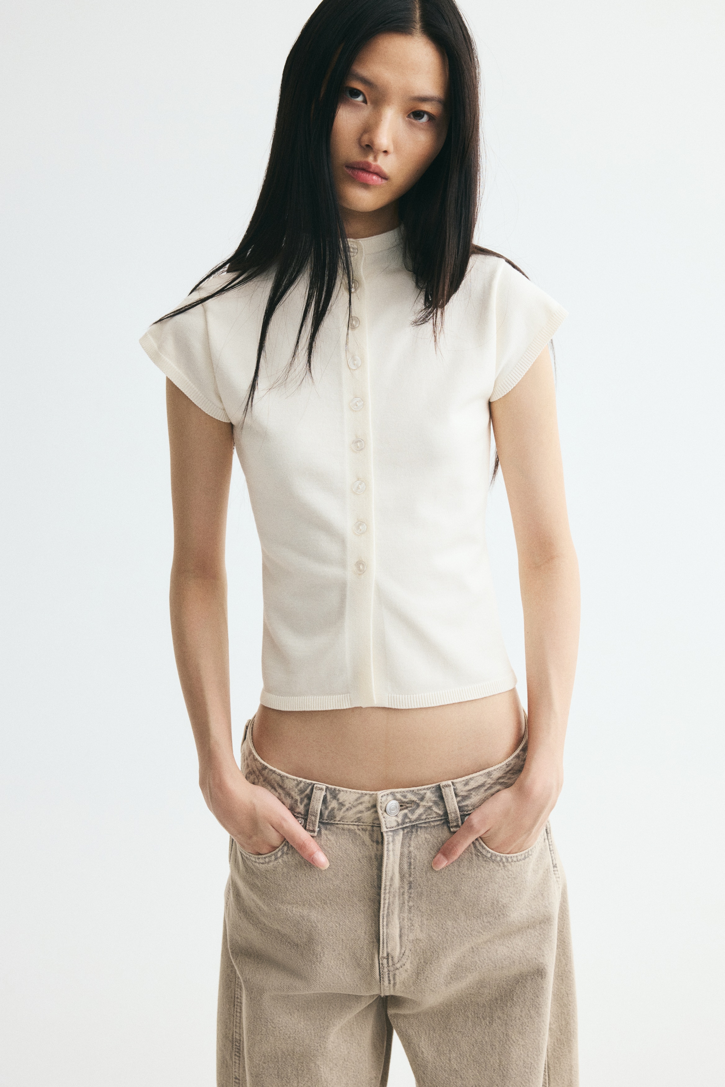Fine-knit viscose-blend top - Cream