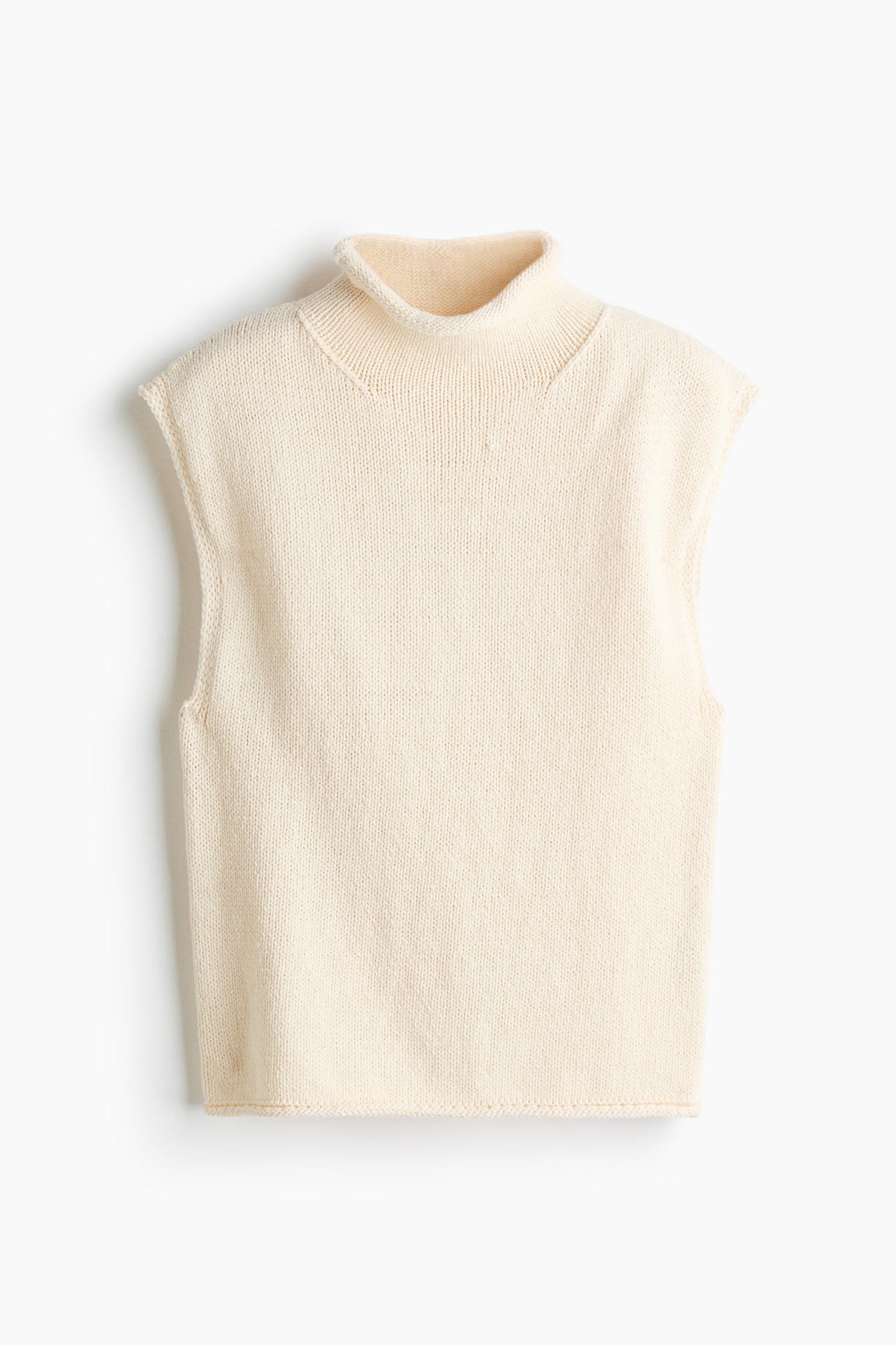 Rolled-Edge Mock Turtleneck Sweater Vest - Cream