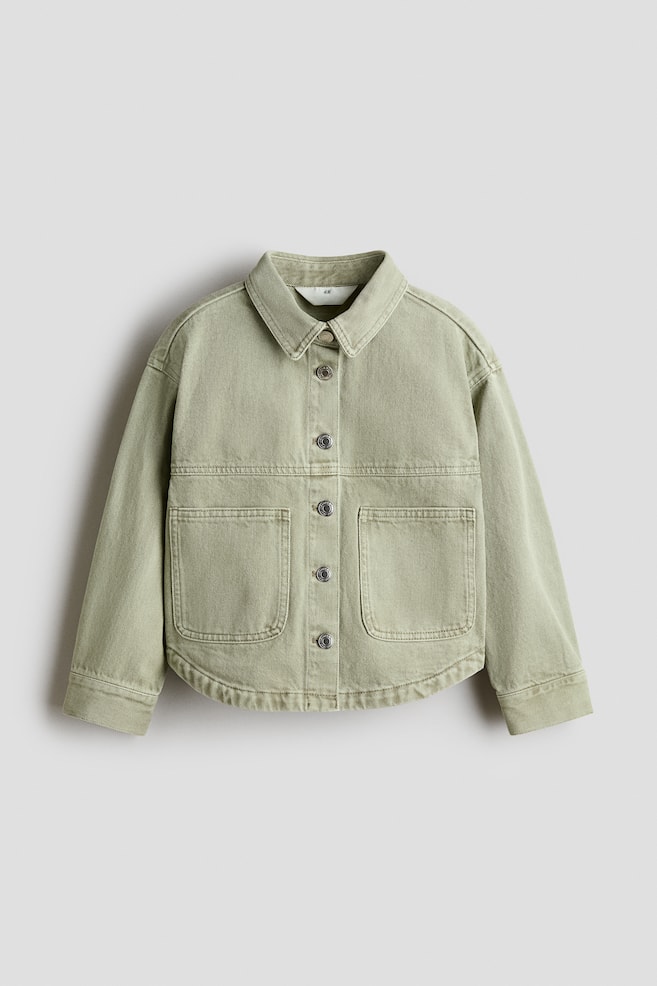 Cotton Twill Overshirt - Light khaki green/Dark brown - 1