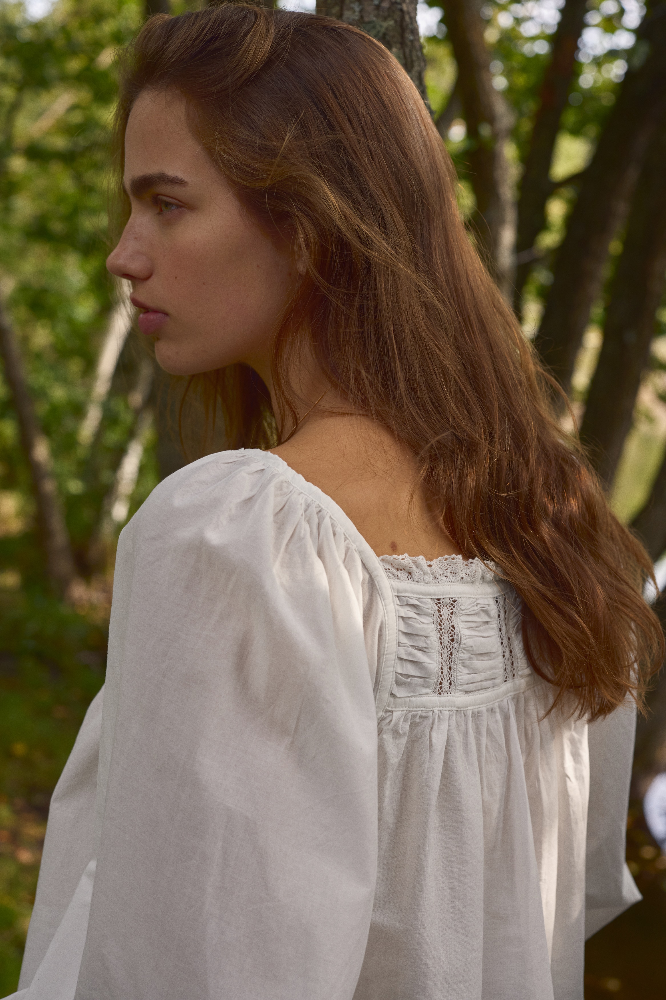 Lace-trimmed cotton blouse
