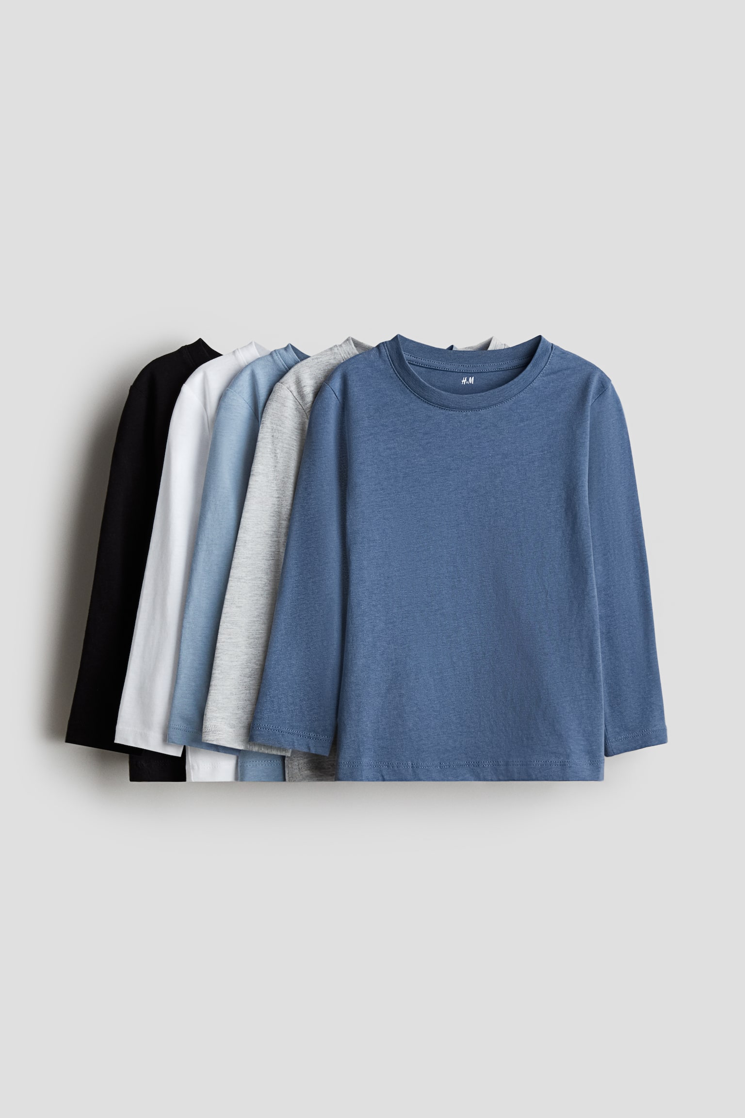 5-pack long-sleeved T-shirts - Dark blue/Dusty blue/Beige/Striped/Red/Blue/Green/Light grey marl/Black/Bright blue/Blue - 1