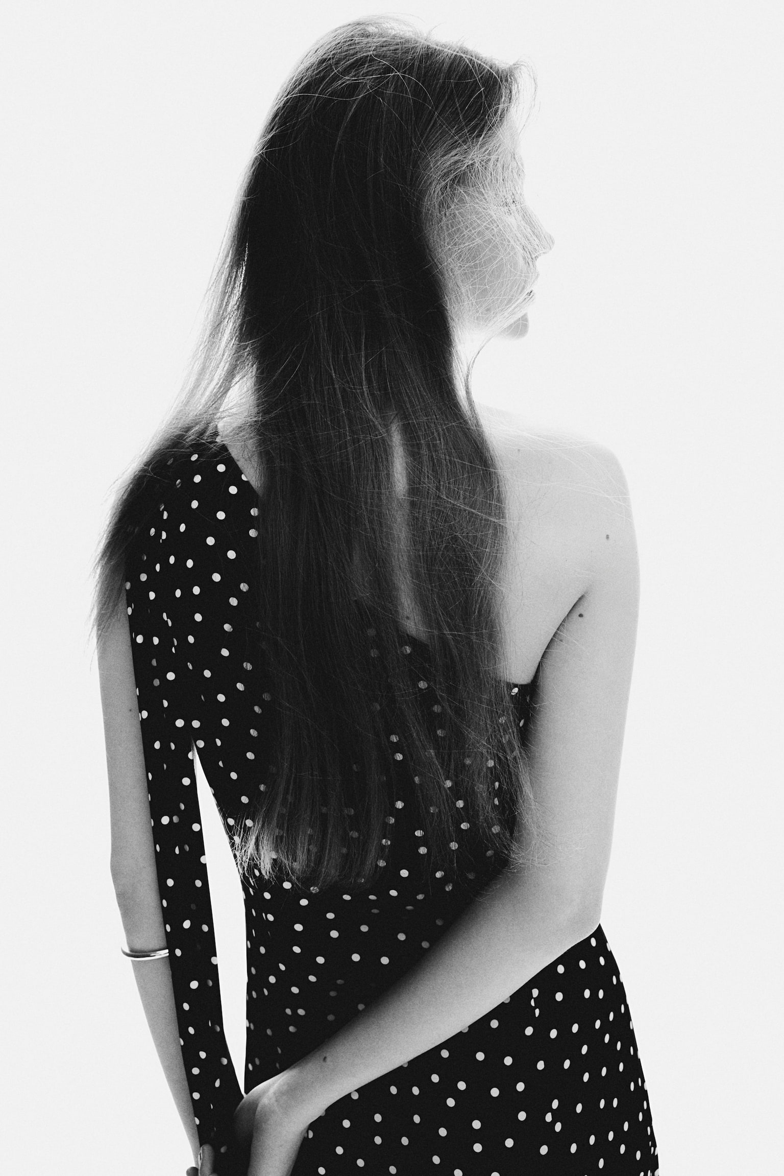 Vestido de satín con detalle de mascada - Negro/Lunares/Negro - 3