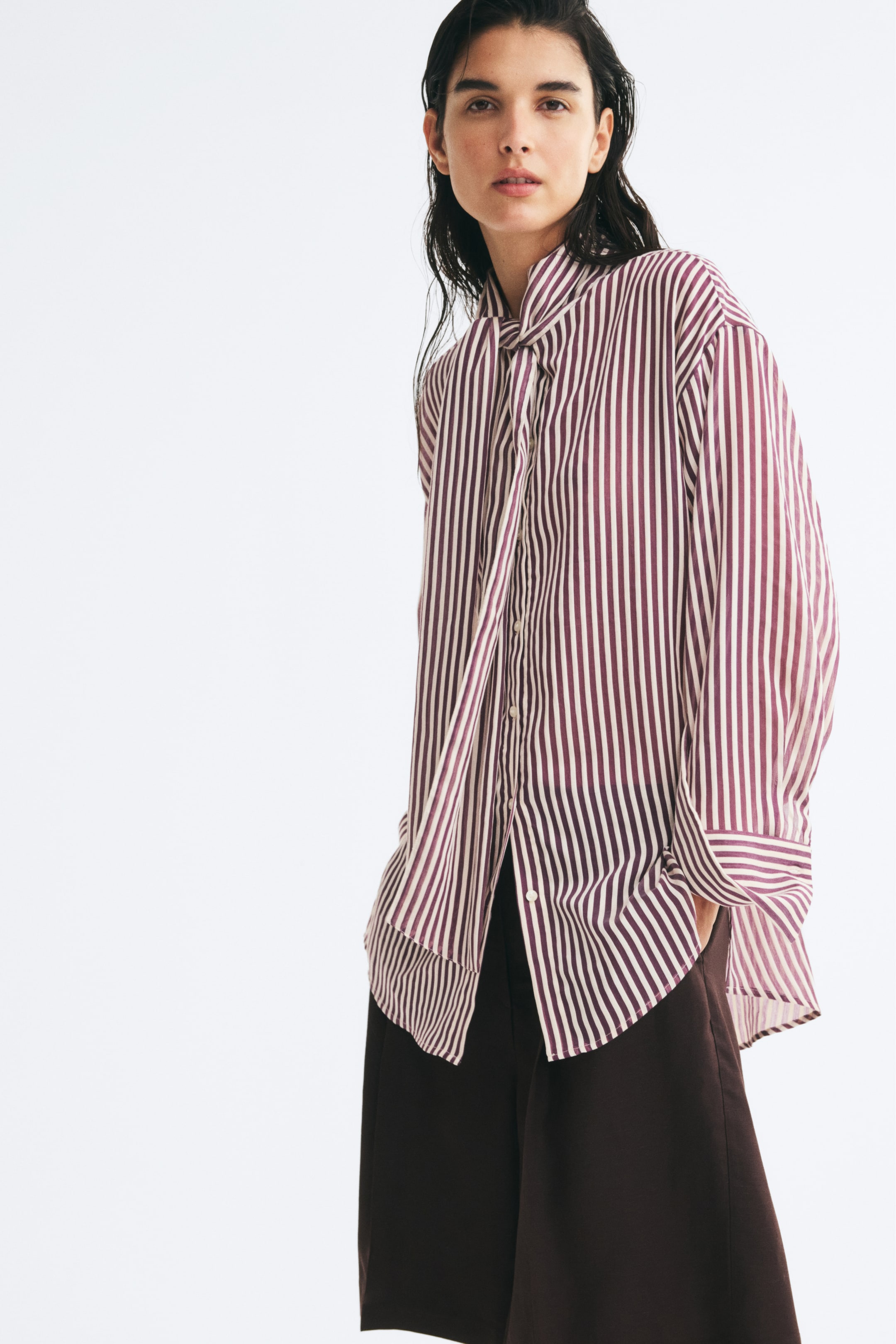 Oversized Scarf-Collar Shirt
