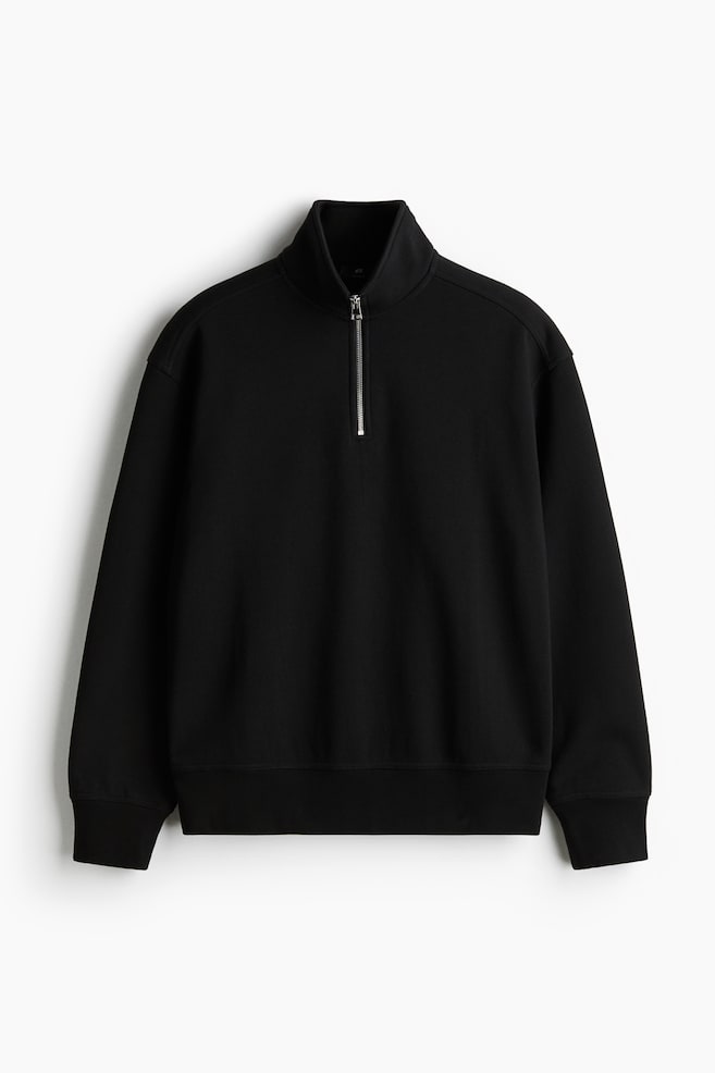 Sweatshirt mit Zipper in Loose Fit - Schwarz/Weiß/Dunkles Pflaumenlila/Graumeliert/Khakigrün - 1