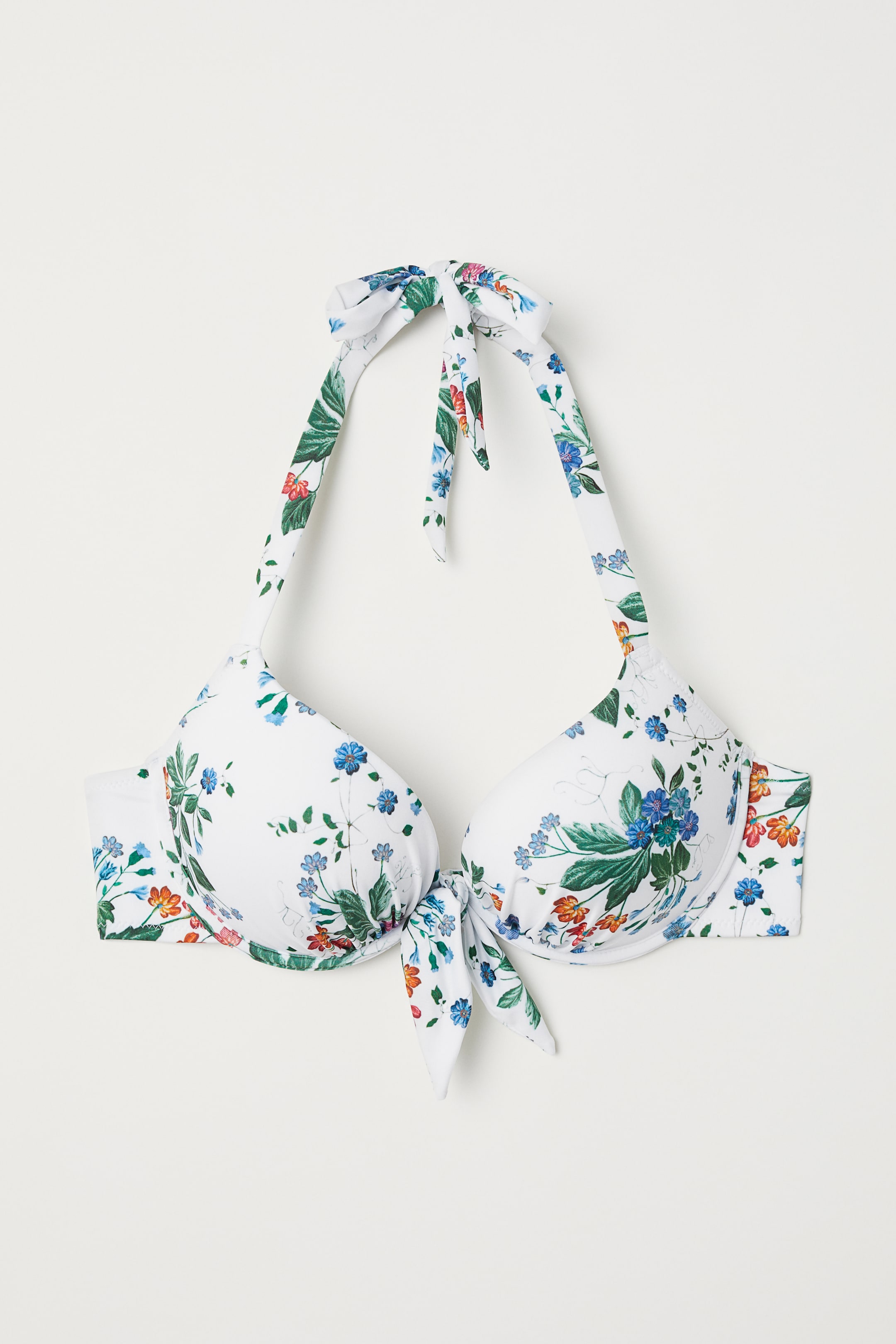 Haut de bikini super push-up - Dos nu - Blanc/fleuri - FEMME | H&M BE