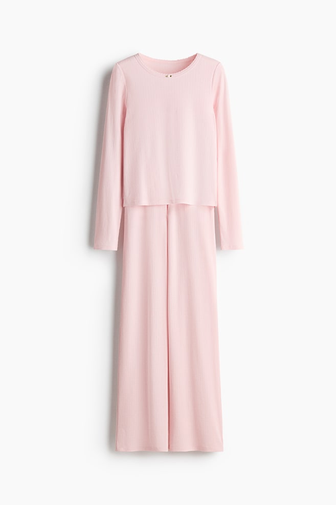Ribbed jersey pyjamas - Light pink/Cream/Dark brown - 1