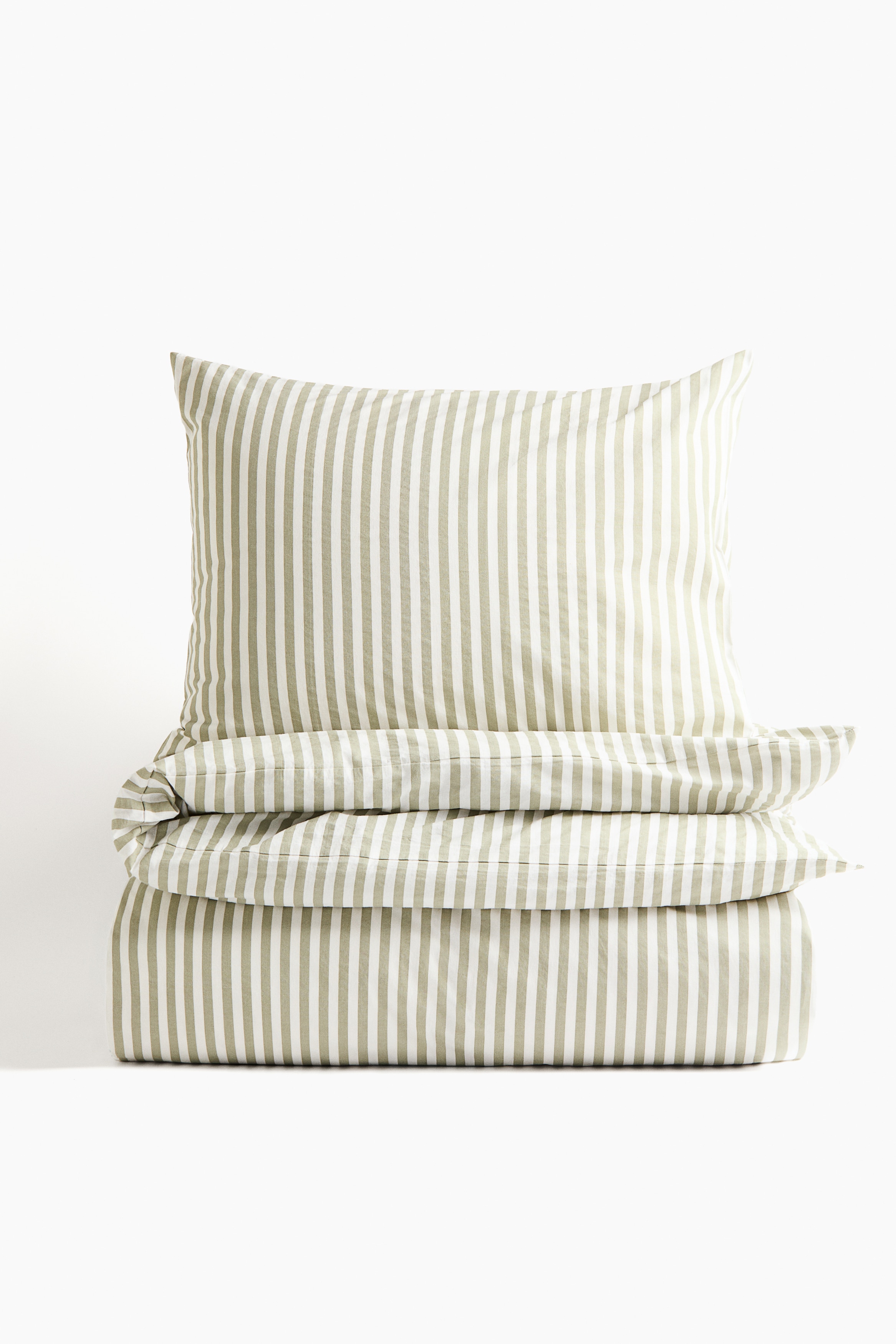 Enveloppe de couette lit simple en coton - Vert sauge/rayures blanches/Brun clair/rayé/Taupe clair/blanc/Gris foncé/rayé