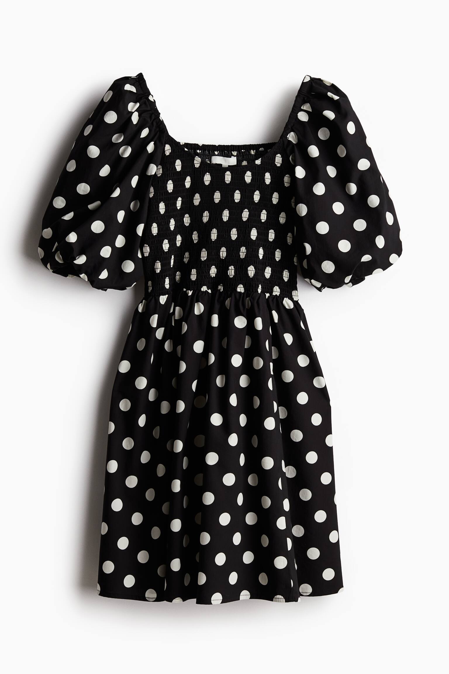 Puff-sleeved dress - Black/Spotted - 2