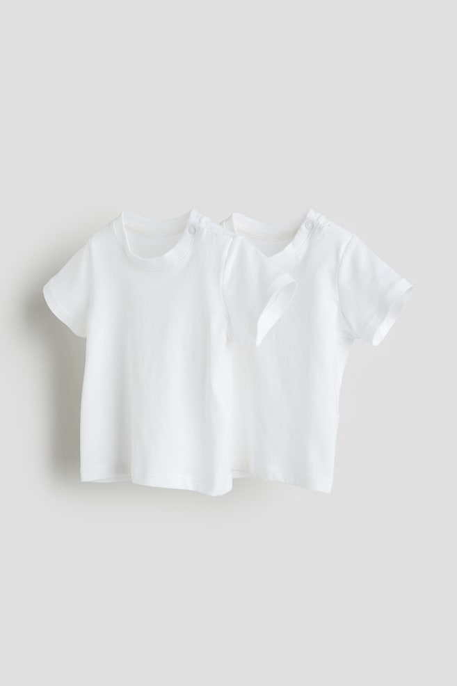 2-pak T-shirt i bomuld - Hvid/Lysegråmeleret/Hvid/Lys rosa/Stribet/Lys beige/Stribet/Marineblå/Stribet - 1