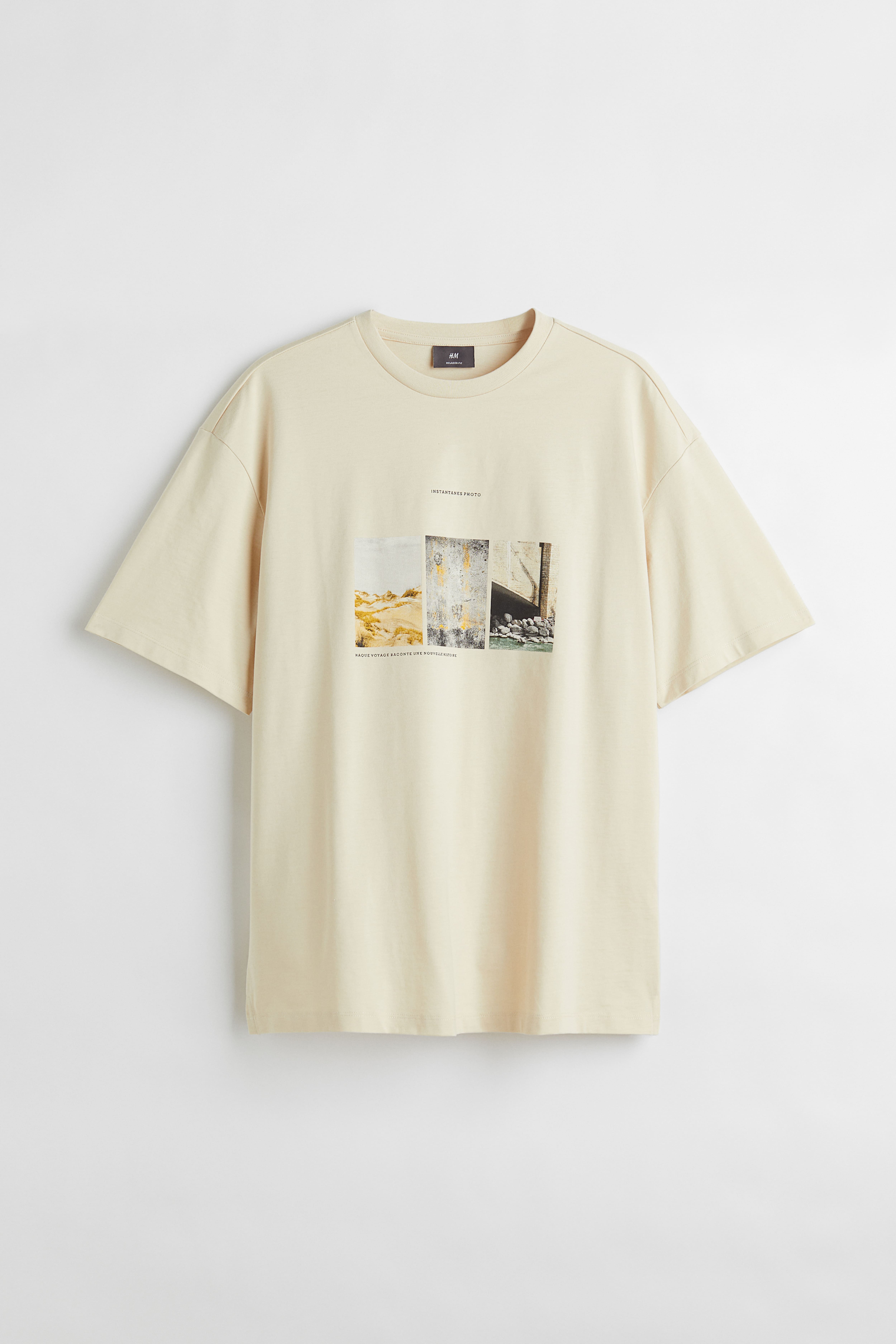 Relaxed Fit Printed T-shirt - Light beige/beach - Men | H&M US