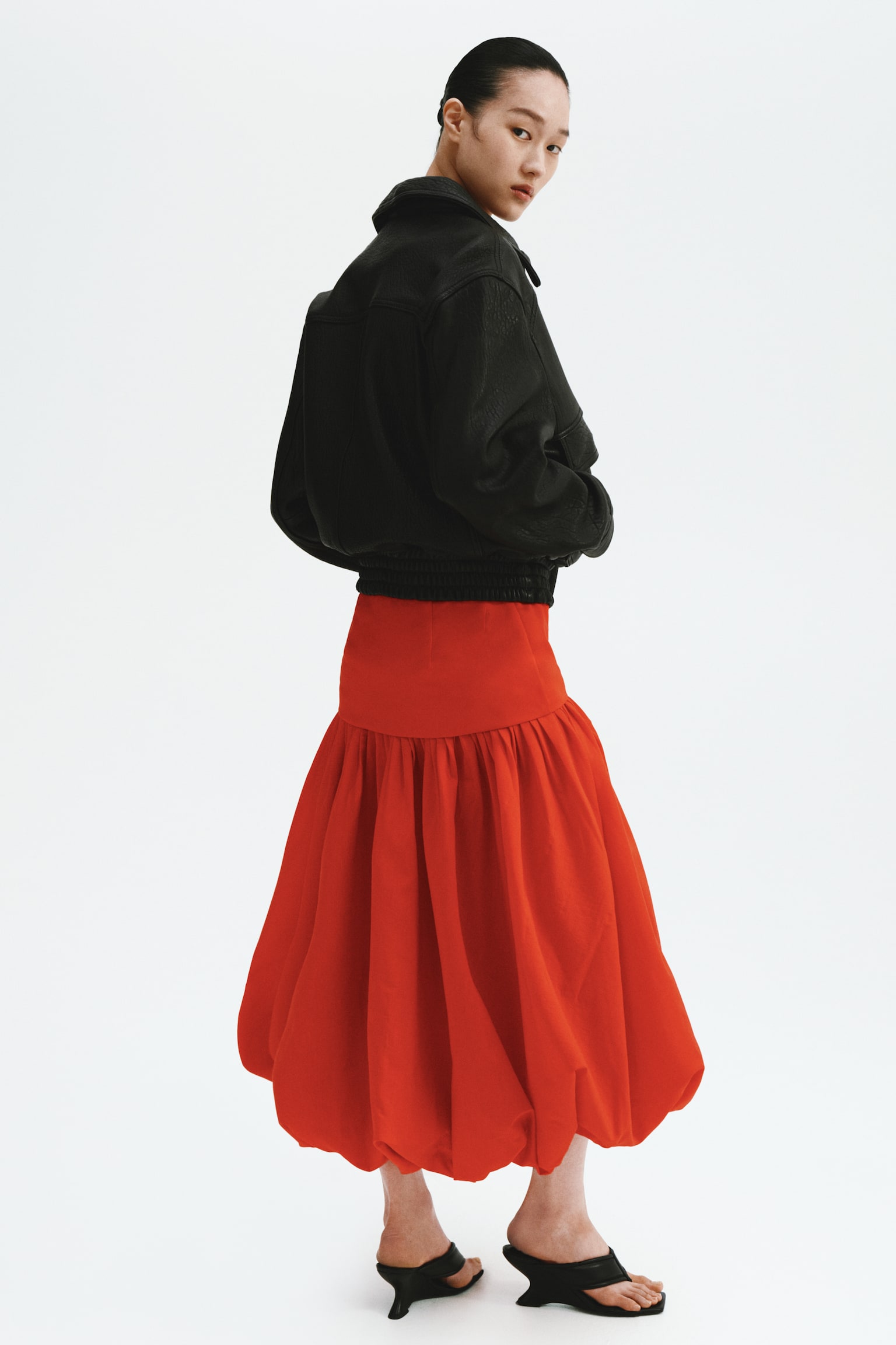 Midi balloon skirt - Bright red/Black - 7