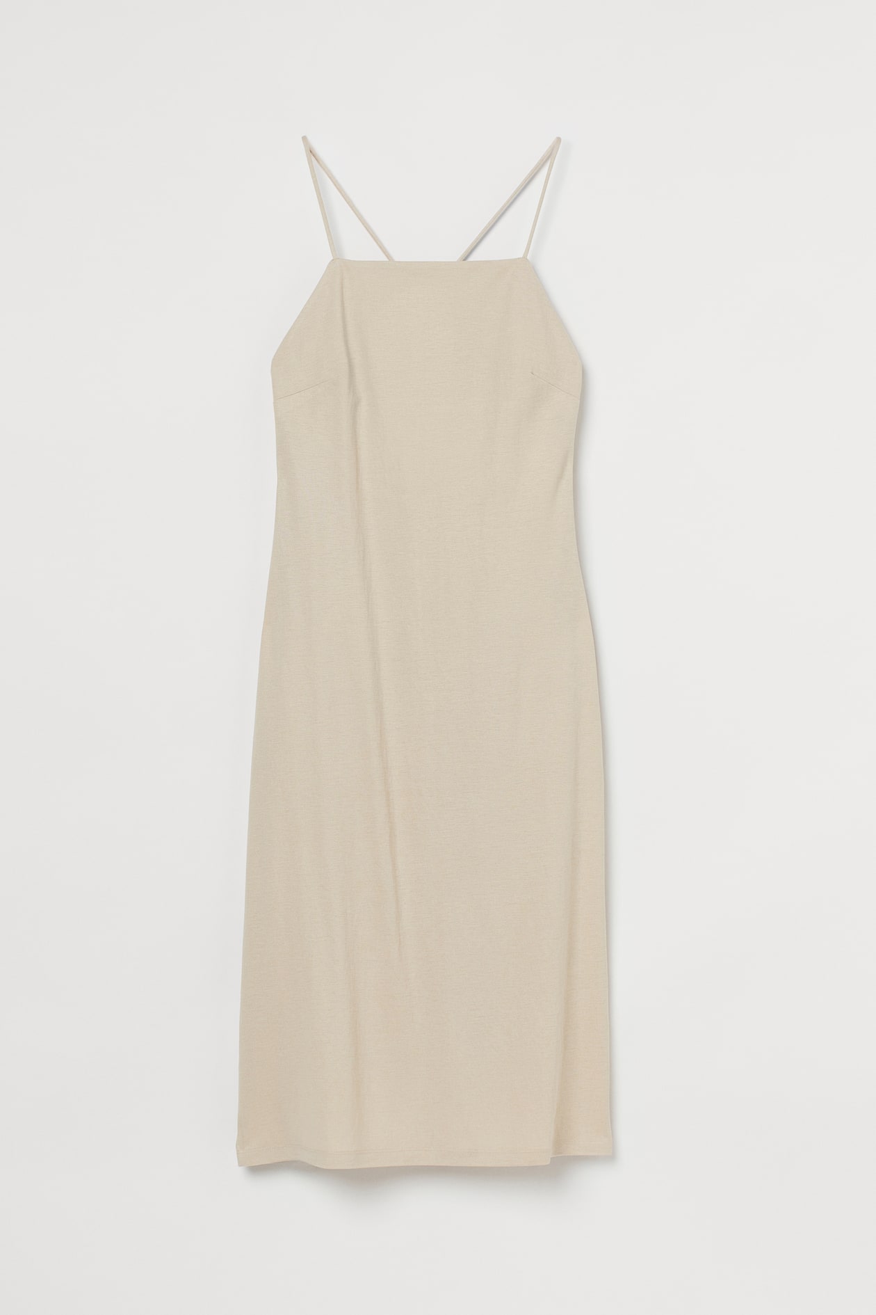 Calf-length Dress - Square Neckline - Sleeveless - Light beige - Ladies ...