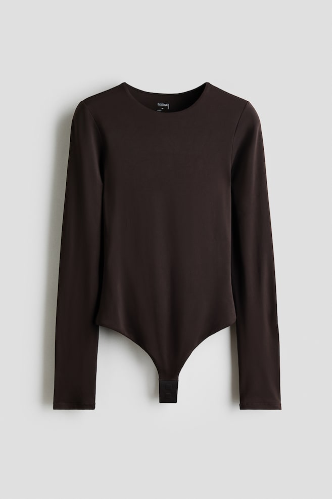 Body tanga de manga larga Sculpting - Marrón oscuro/Negro - 1