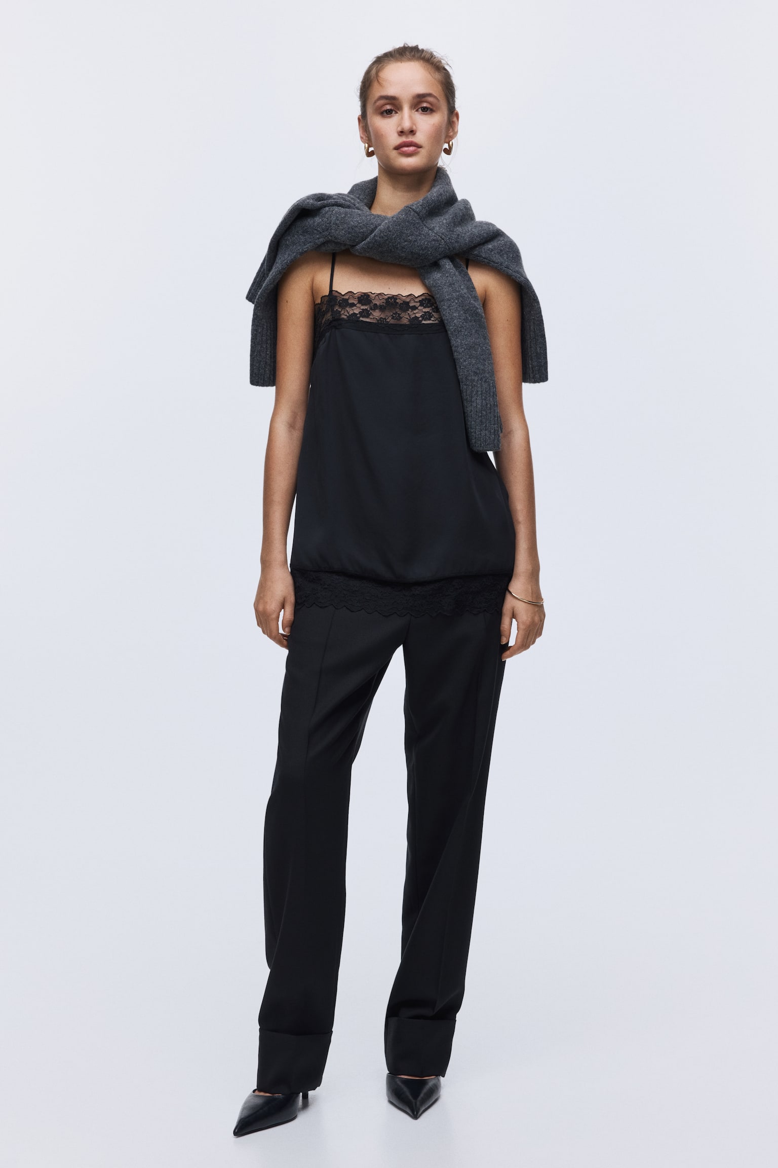 Lace-trimmed strappy top - Black - 5