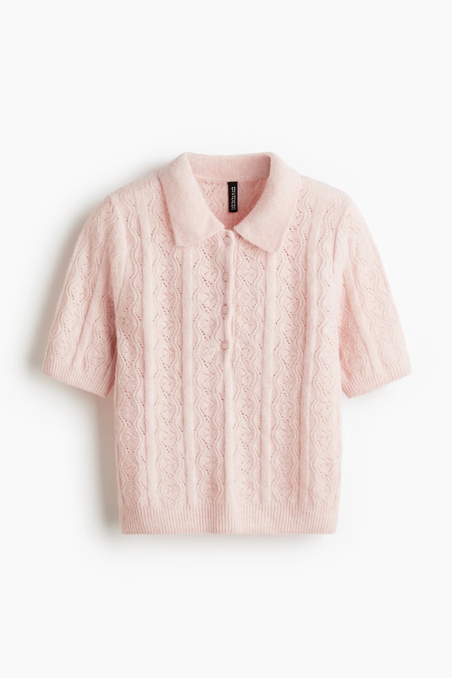 Pointelle-Knit Polo Sweater - Light pink/Gray melange - 1