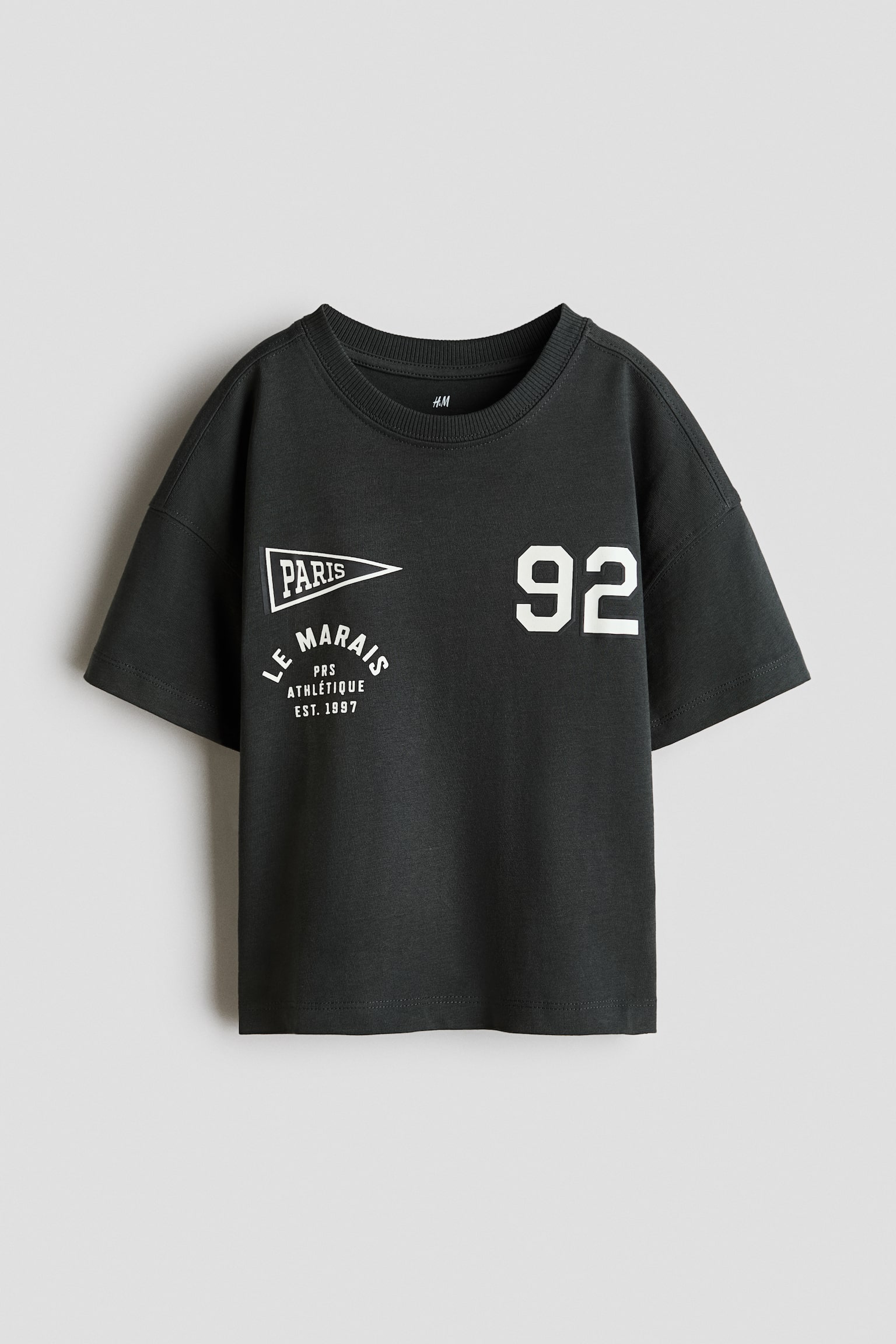 Bedrucktes Baumwoll-T-Shirt - Dunkelgrau/Paris/Elfenbein/Street Food/Weiss/Dinosaurier - 1