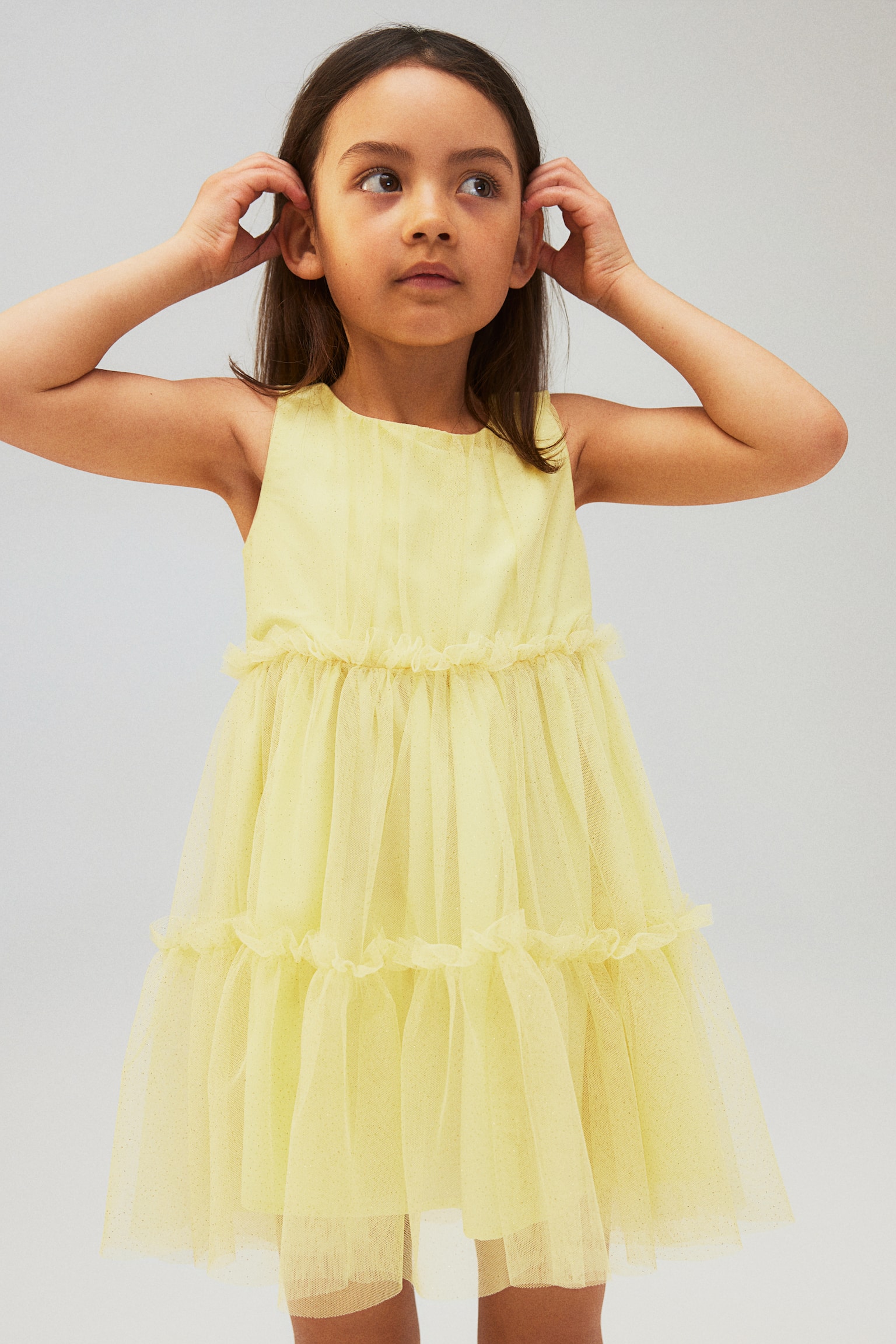 Frill-trimmed tulle dress - Light yellow/Pink - 2