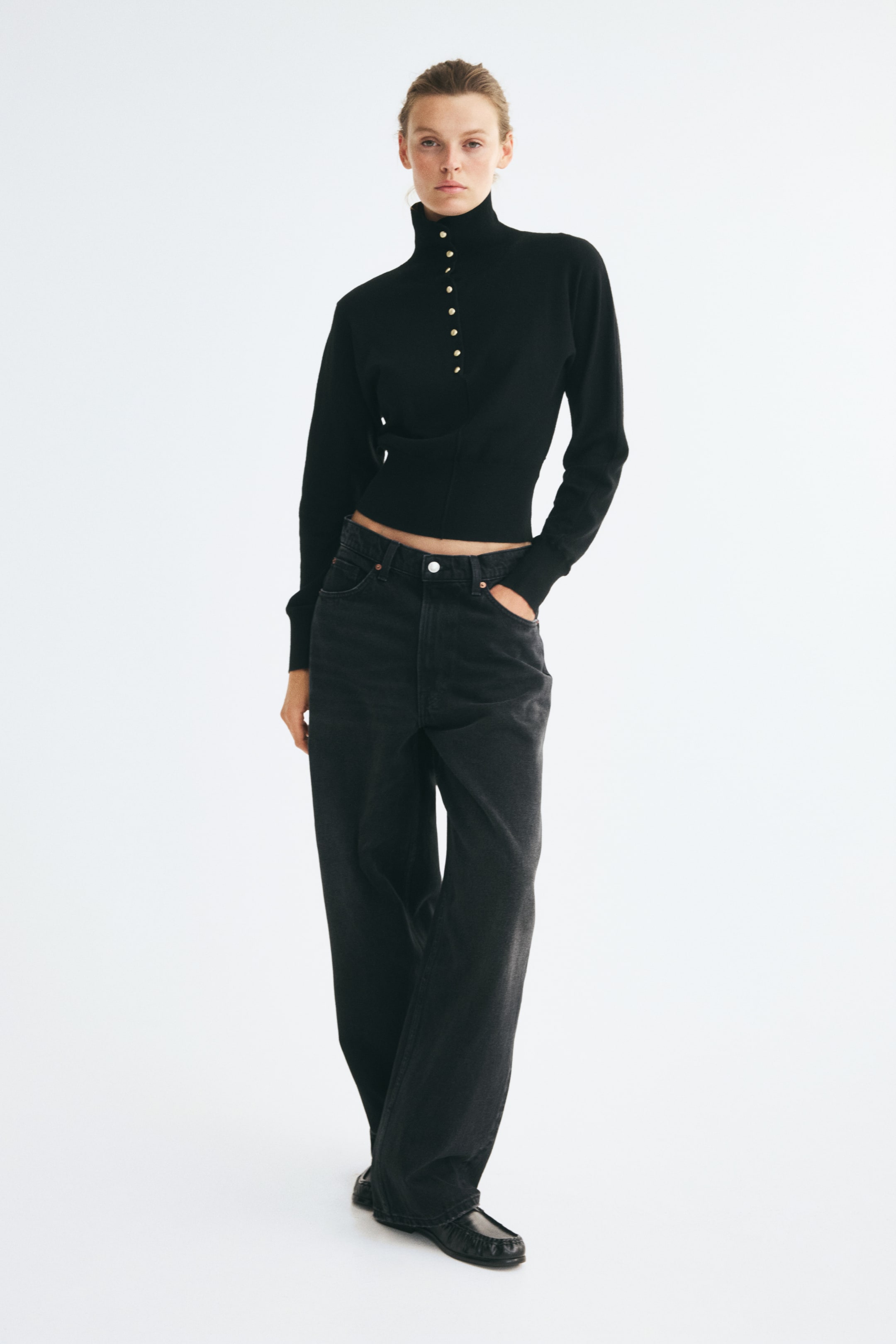 Fine-Knit Mock Turtleneck Sweater