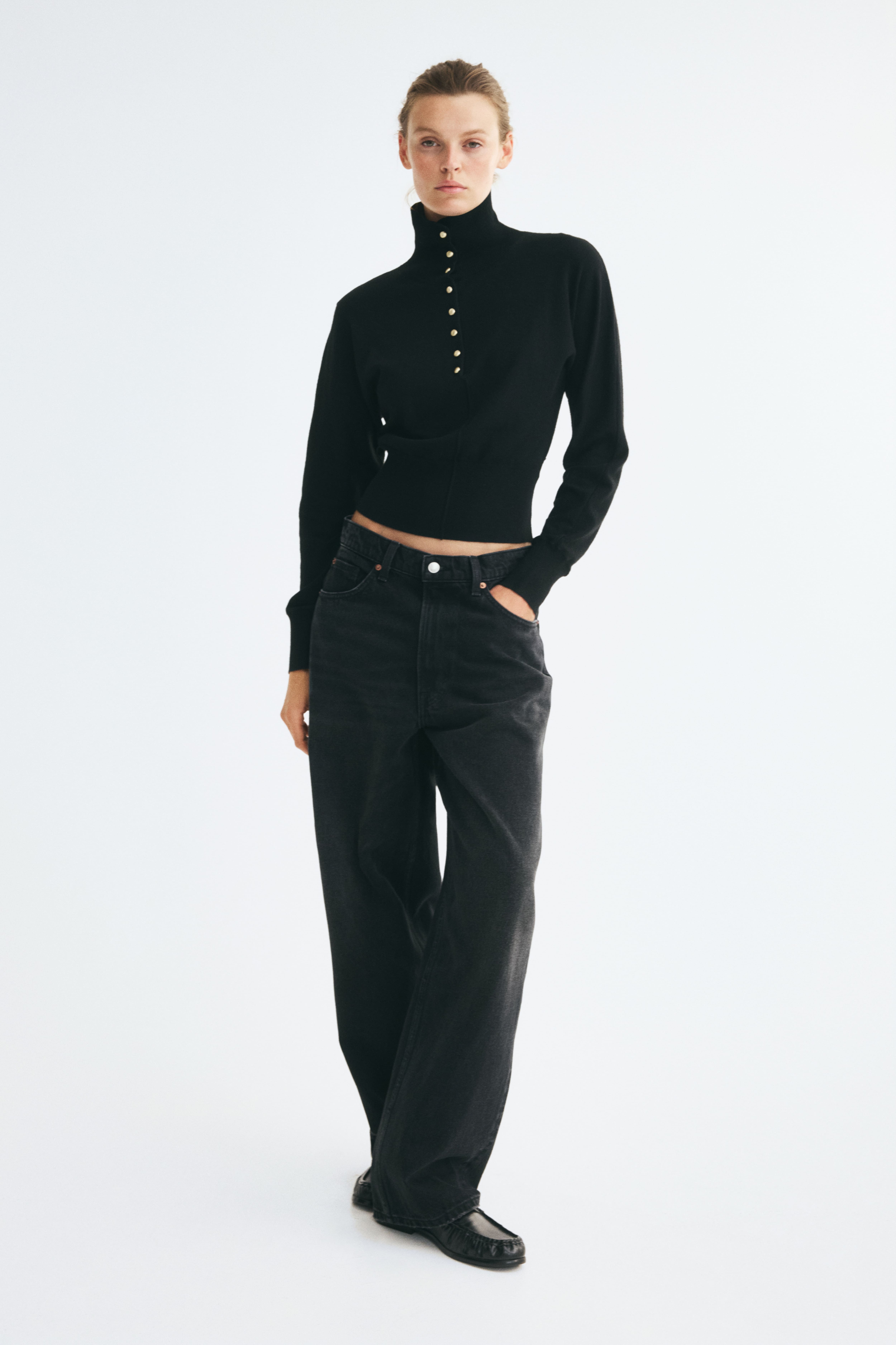 Fine-Knit Mock Turtleneck Sweater