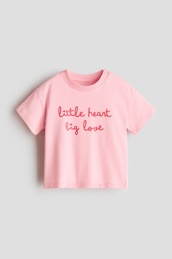 Cotton T-Shirt with Printed Text - Pink/Little Heart/Bright blue - 1