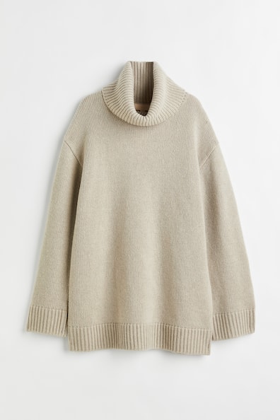 Cashmere-blend polo-neck jumper - Polo-neck - Long sleeve - Light beige ...