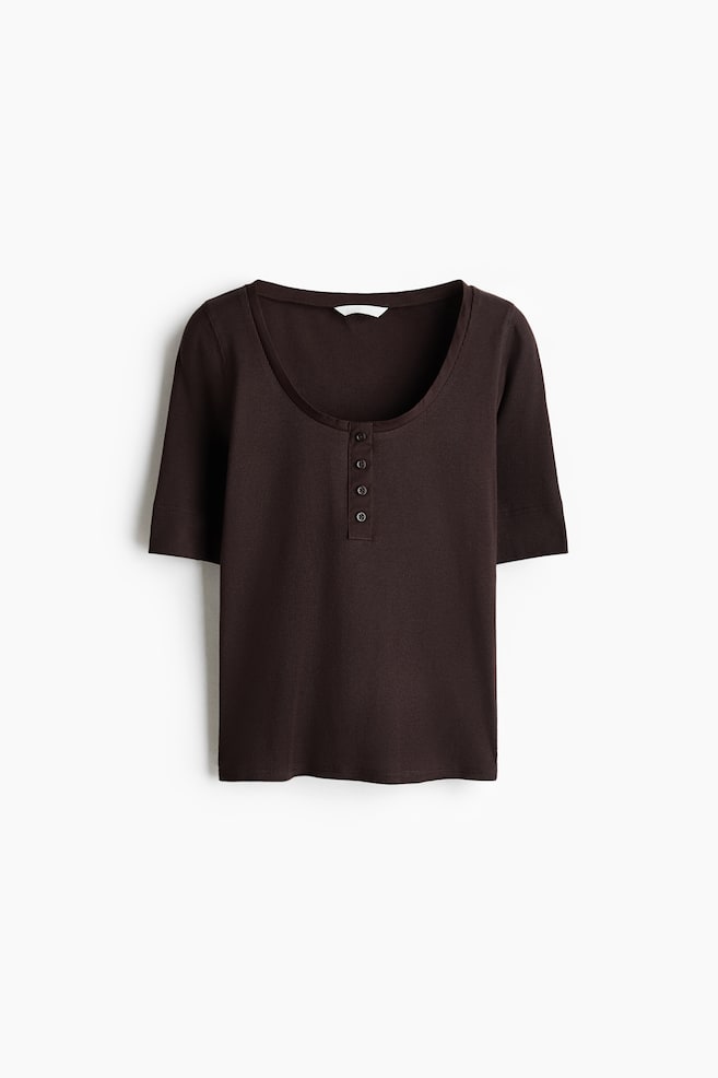Ribbed Cotton Top - Dark brown/Black/White/Dark khaki green - 1