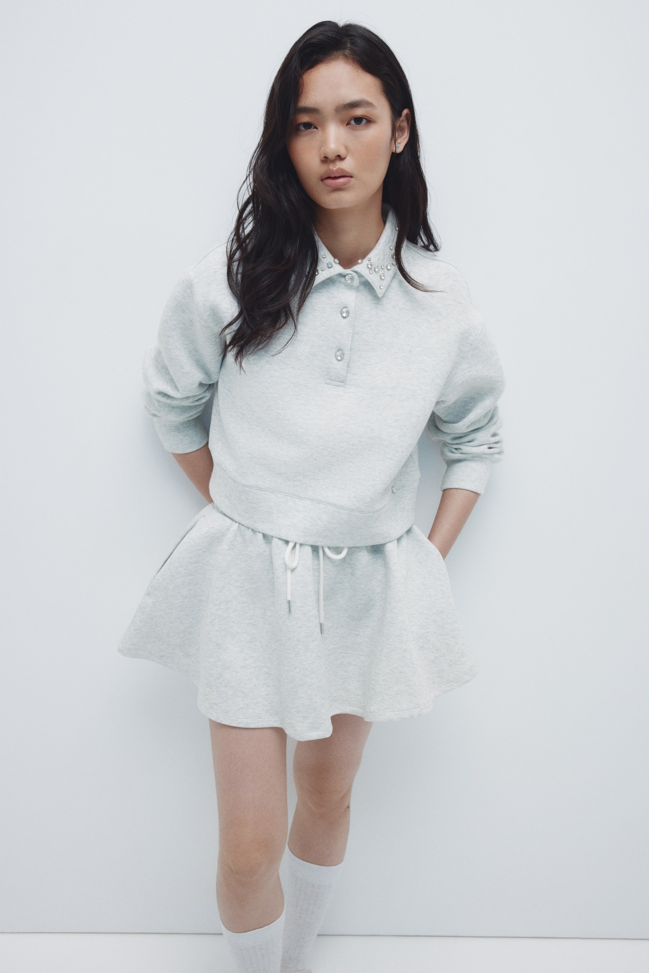 이미지 확대 보기: Embellished scuba rugby shirt - 라이트 그레이 멜란지 - 여성 | H&M KR 3