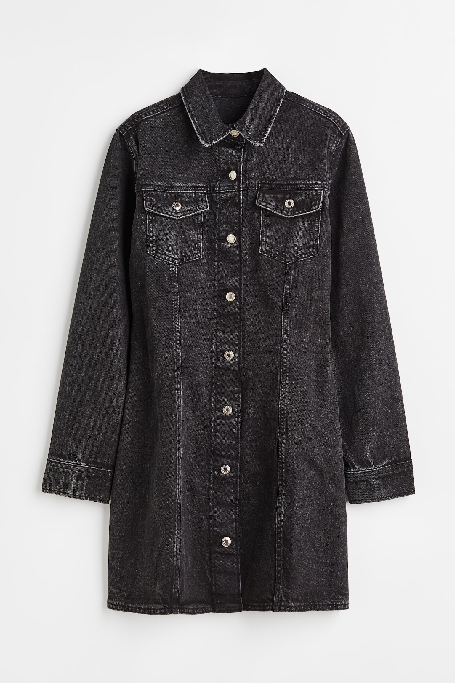 Fitted Denim Dress - Black - 1