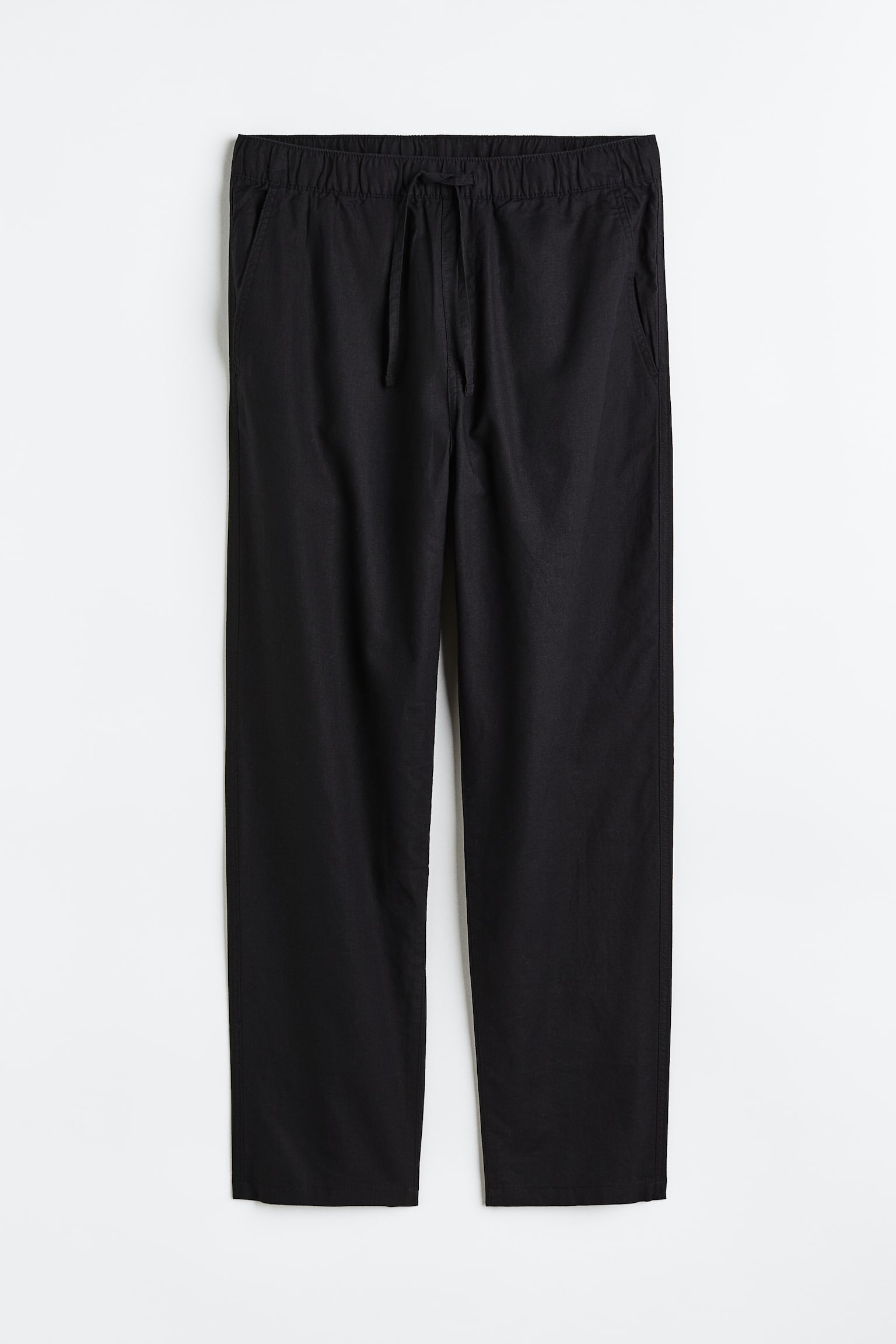 Loose Fit Linen-blend trousers - Black - 1