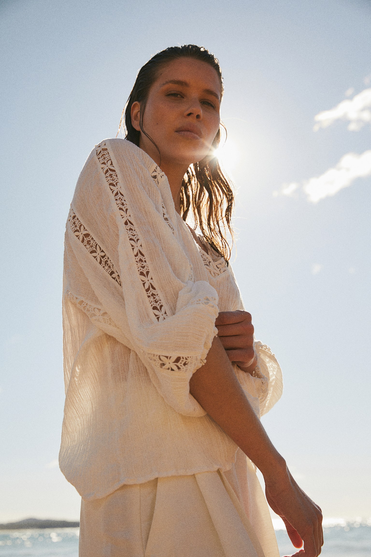 Blouse avec dentelle - Blanc - 5