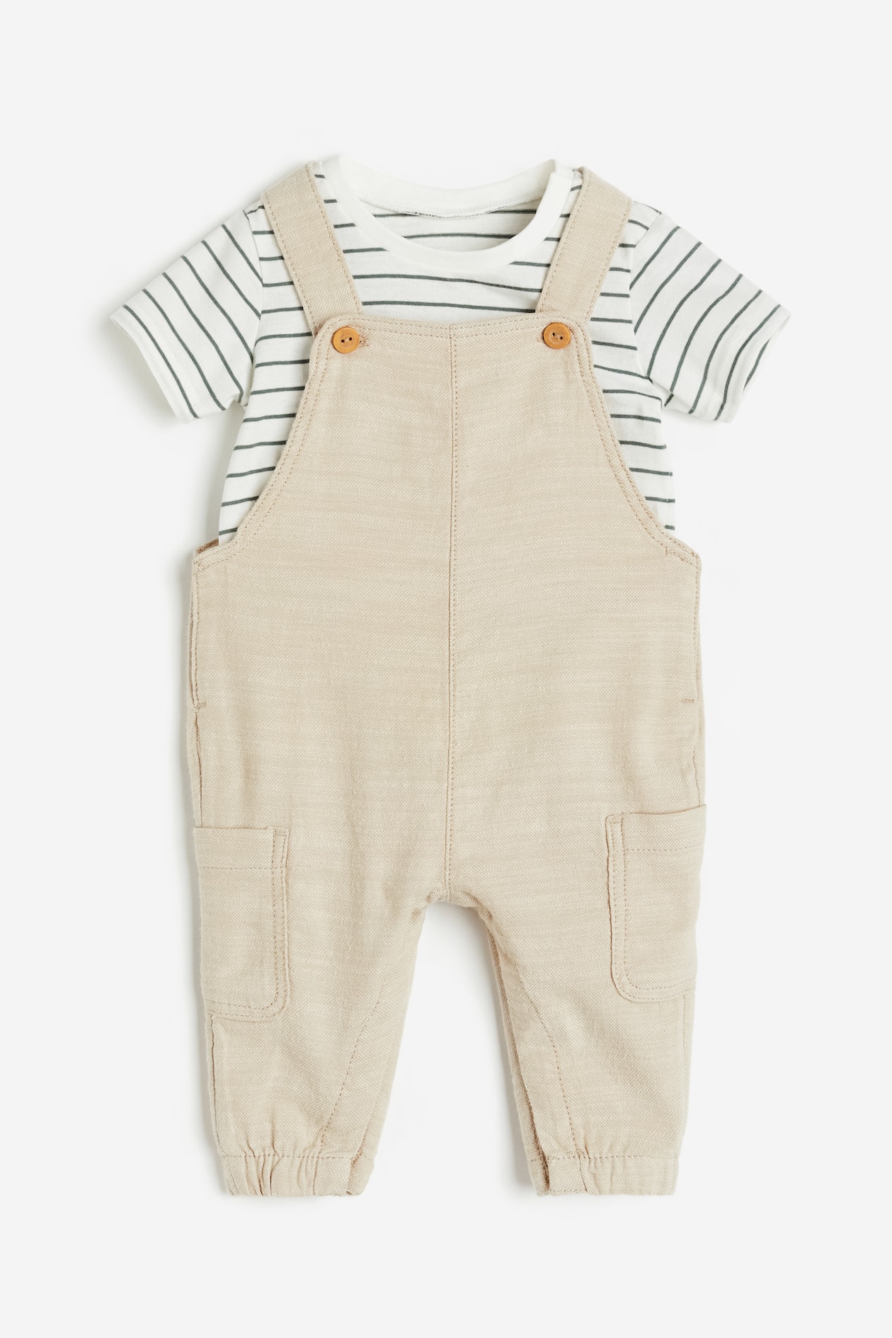 2-piece Cotton Set - Light beige/striped - Kids | H&M US