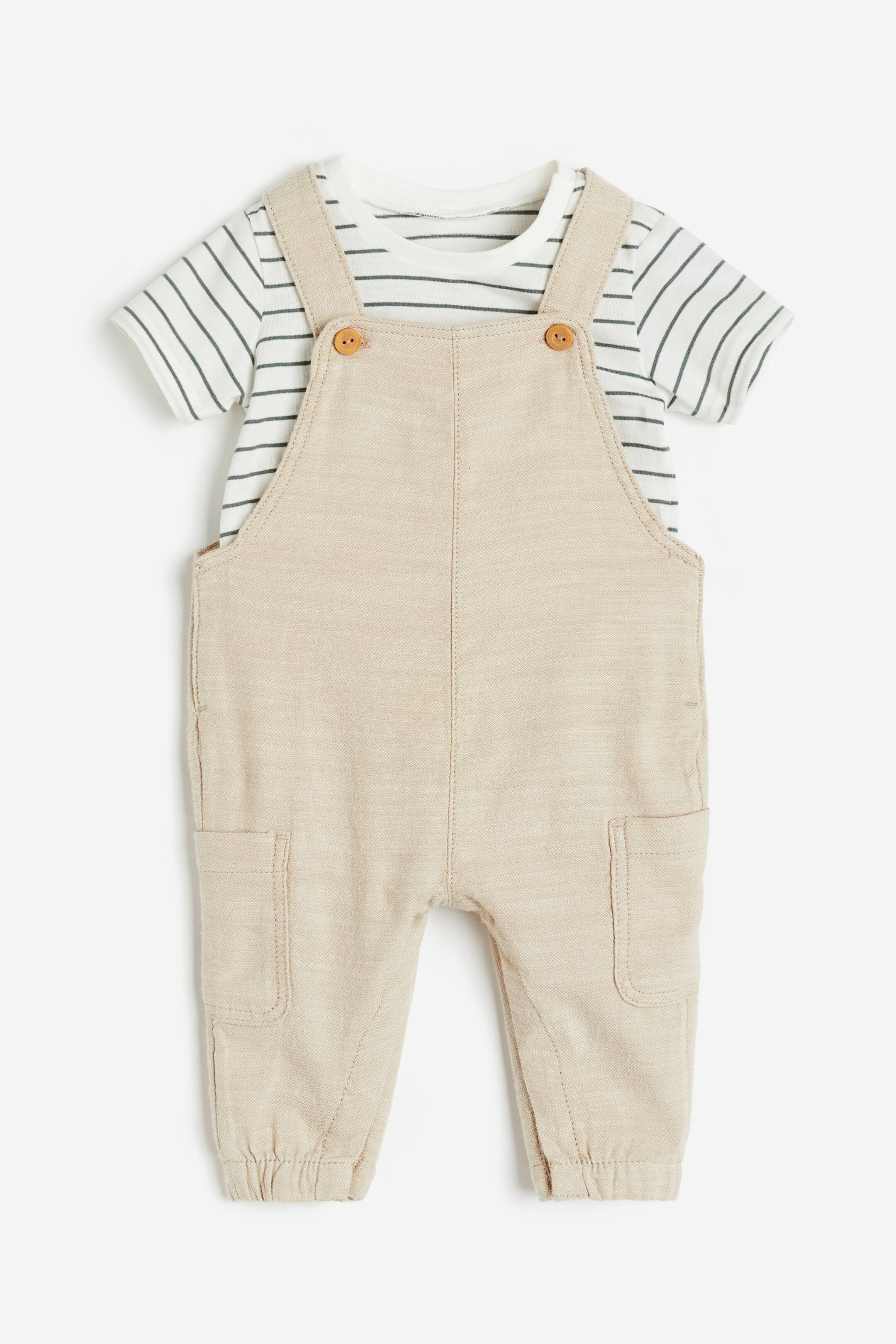 Xem ảnh lớn hơn: Bộ 2 món cotton - Màu be nhạt/Kẻ - Kids | H&M VN 1