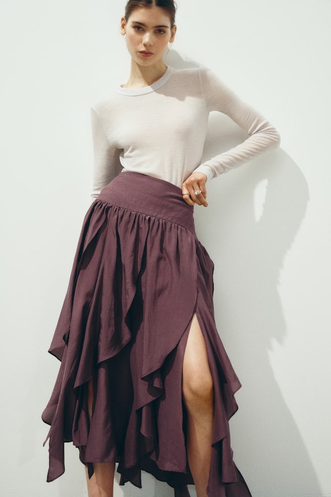 Falda midi con diseño asimétrico - Rojo ciruela - 5