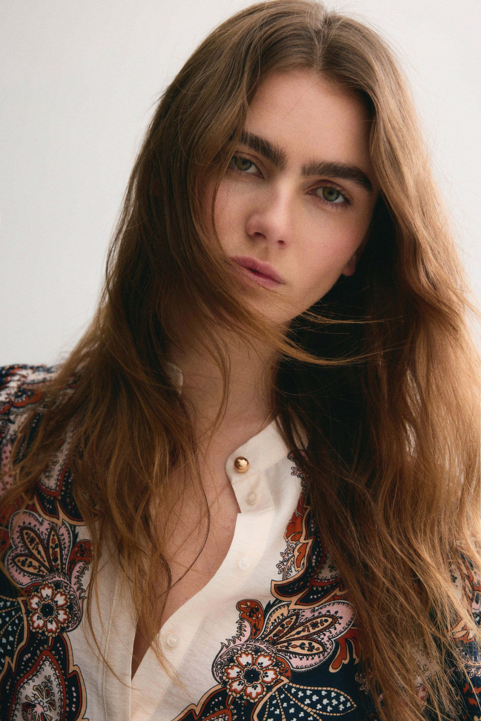 Tiered-skirt dress - Beige/Paisley pattern - 5