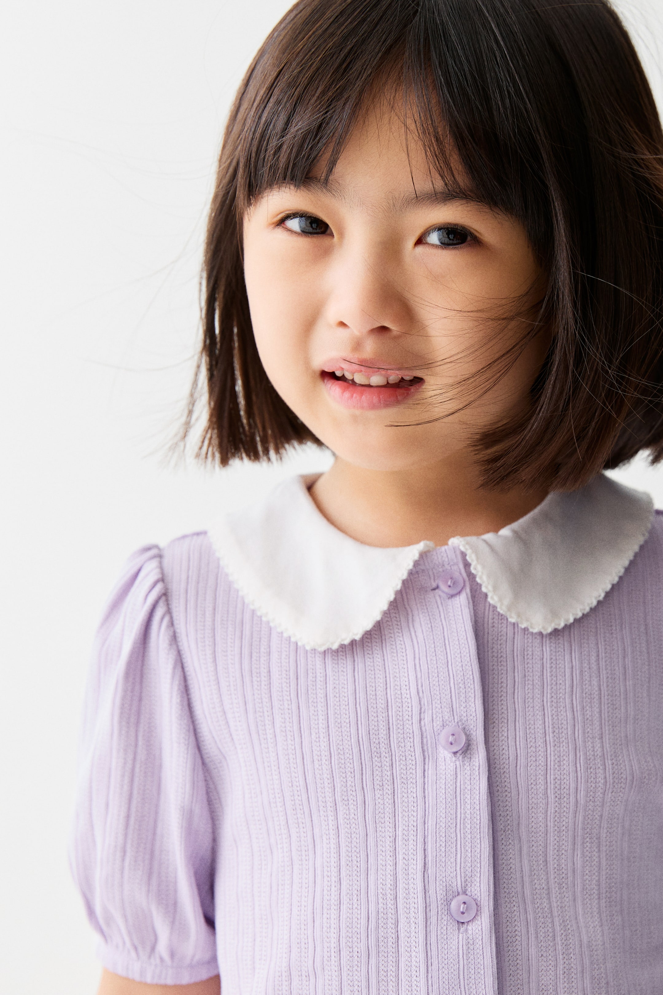 View larger image: Short-sleeved pointelle blouse - Light purple - Kids | H&M SG 1