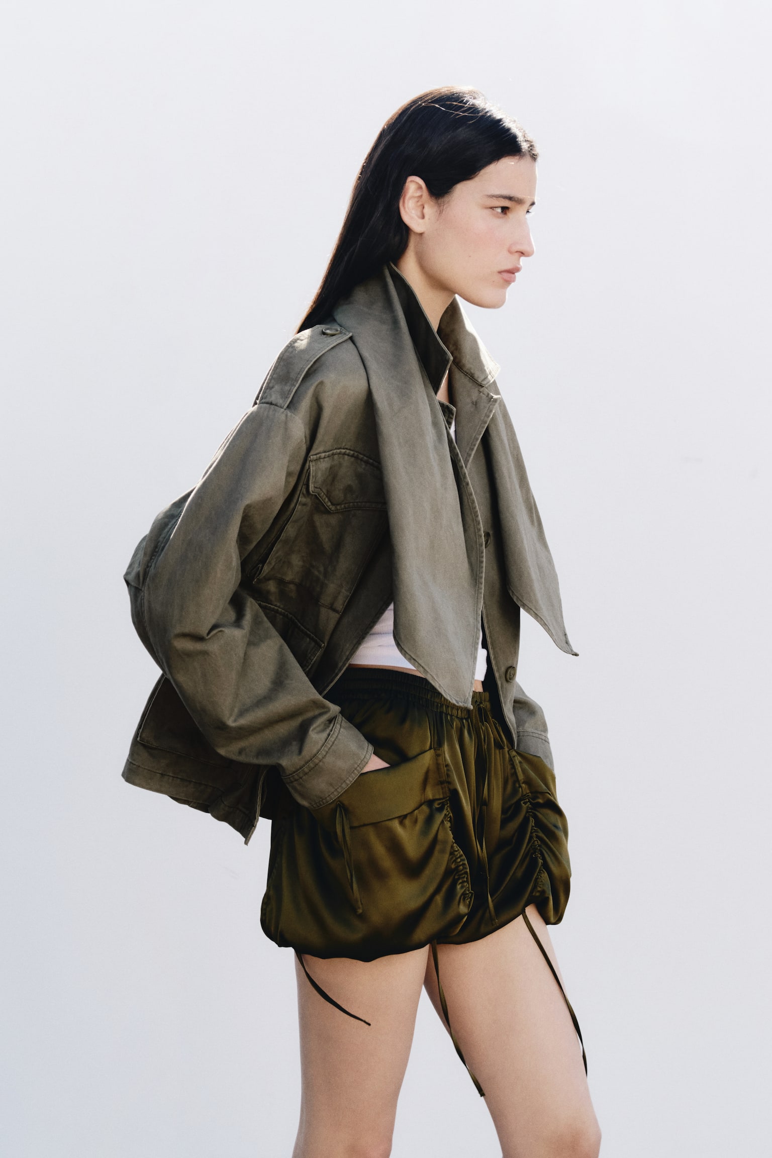 Женская куртка H&M Cotton Cargo, цвет: Хаки зелёный — фото 4