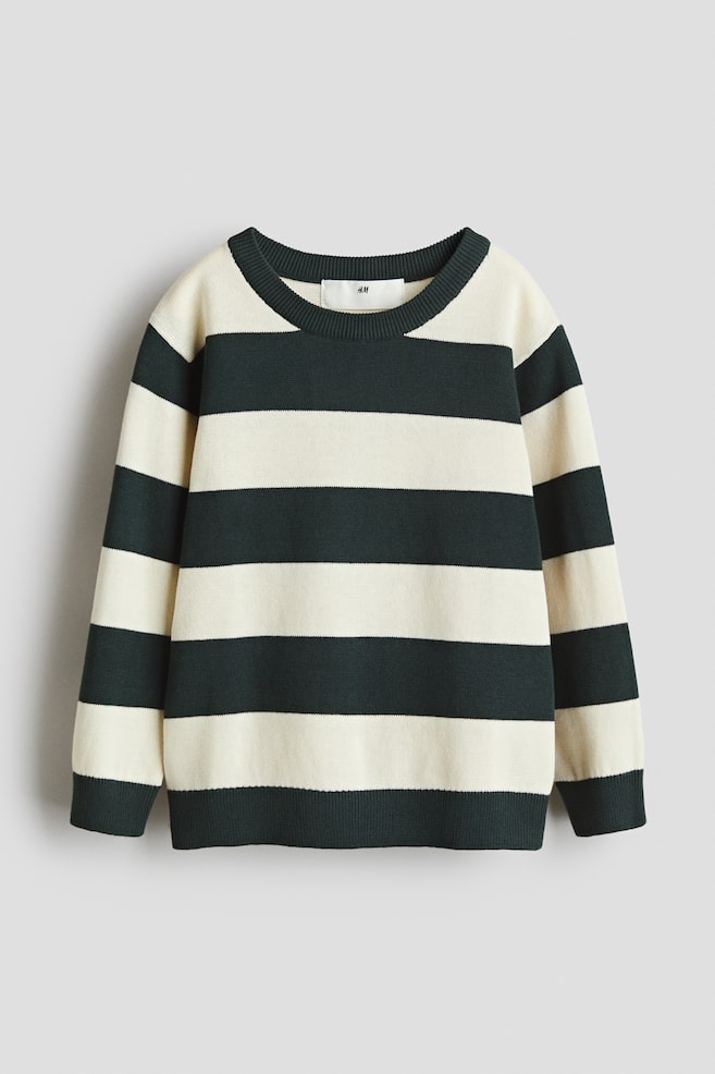 Pullover in cotone - Verde scuro/crema righe/Rosso - 1