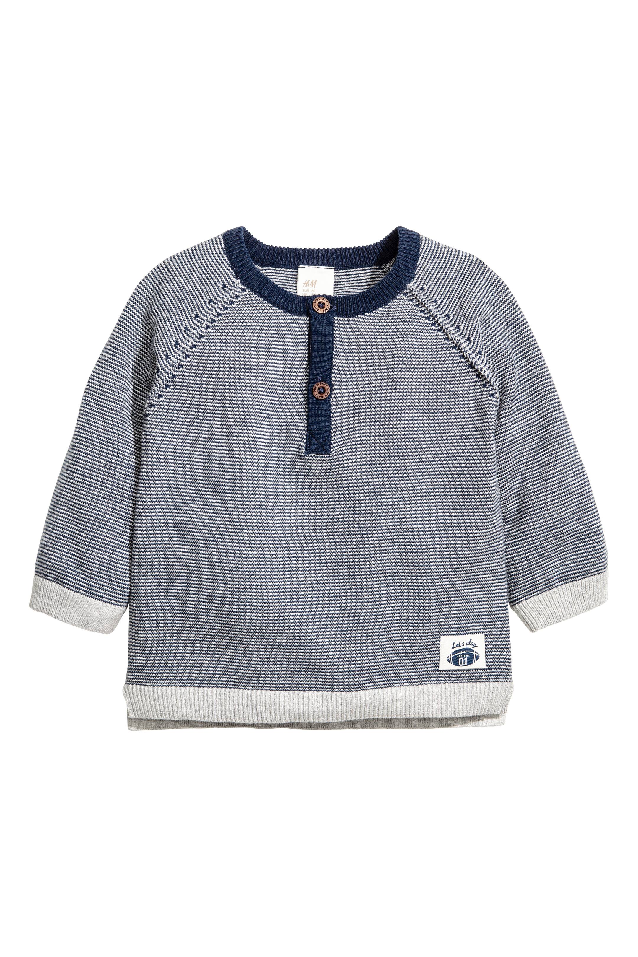 View larger image: Fine-knit cotton top - Dark blue/White striped - Kids | H&M GB 1