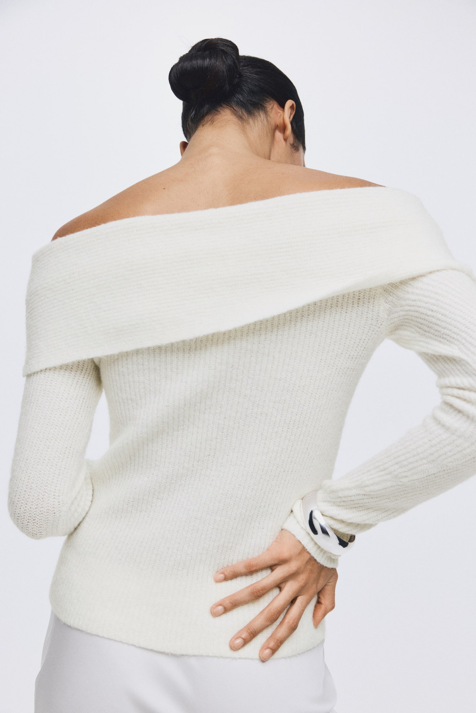 Off-the-shoulder jumper - White/Dark red/Black/Burgundy/Grey marl - 6