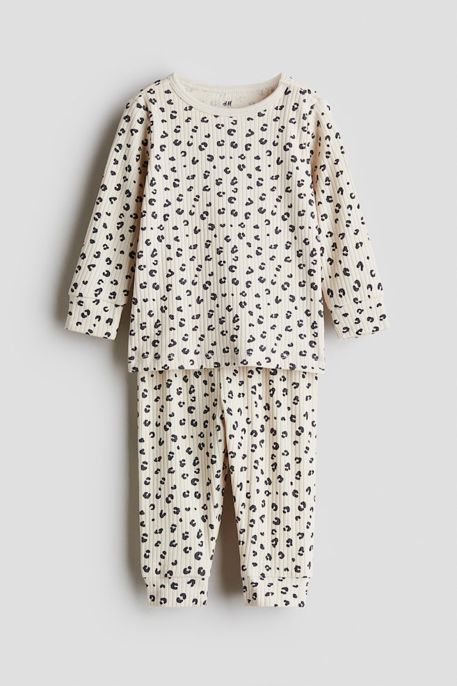 Ribbed Cotton Set - Light beige/leopard print/Light beige/dark beige striped/Light blue/dinosaurs/Light purple/Light beige/giraffes/Light beige/white striped/Red/Dusty green/Cream/hearts/White/hearts/Beige/Light beige/Gray/striped/Light green/frogs/Pink/Light pink/Light purple/White/dark gray - 1