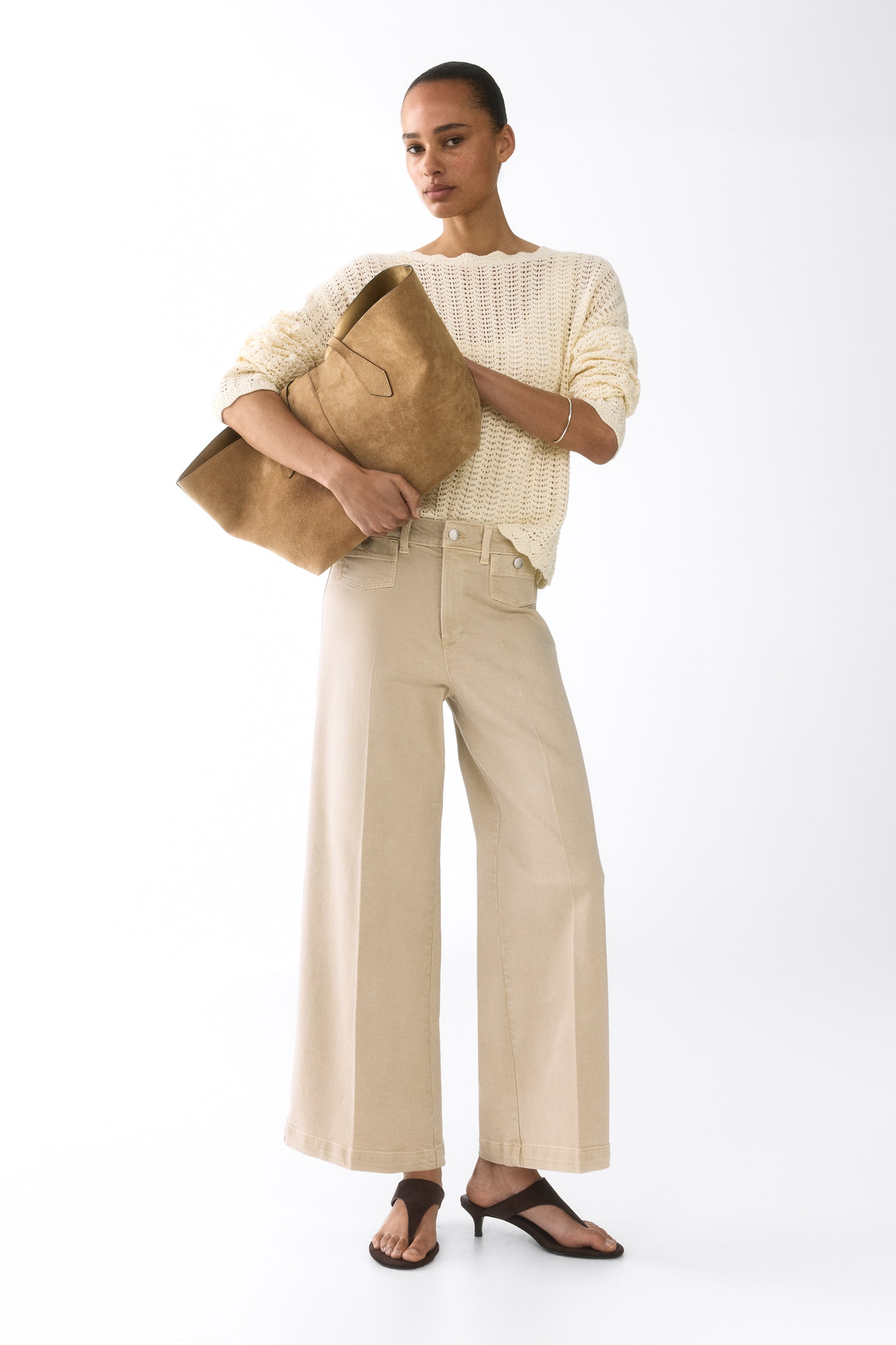 View larger image: Wide High Waist Ankle Jeans - Light beige - Ladies | H&M 1