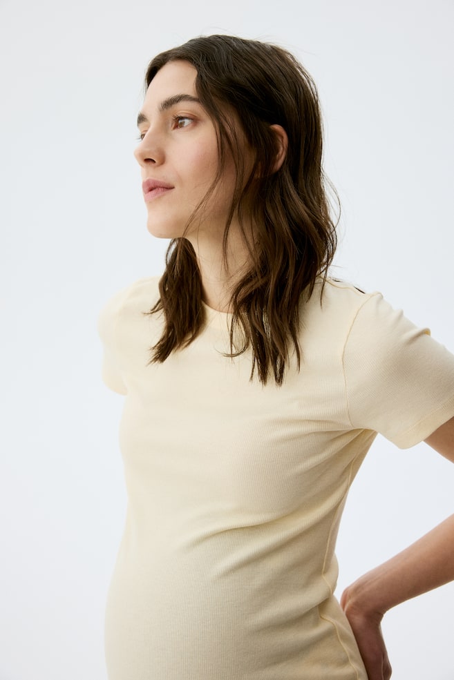 MAMA Ribbed top - Pale yellow/Light pink/White/Dark brown/Light greige - 3