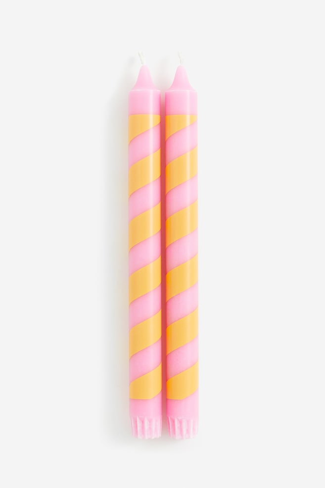 2-pack candy cane candles - Pink/Striped/Light green/Striped/Lilac/Striped - 1