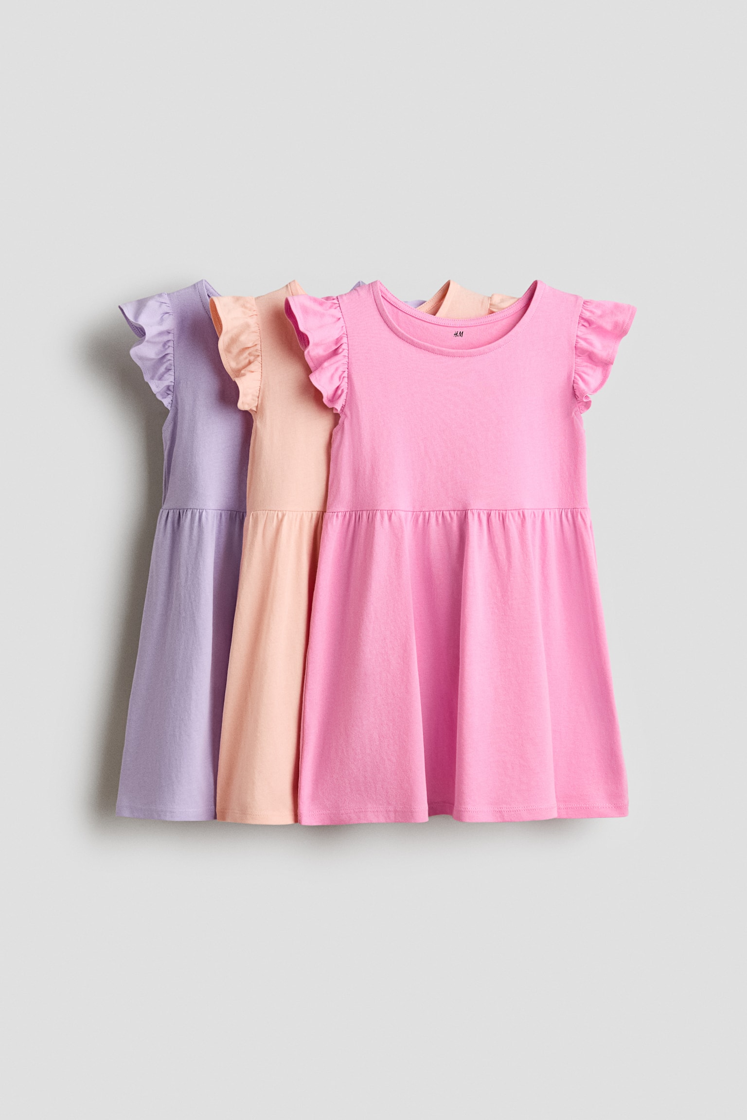 Set van 3 jurken met volantmouwtjes - Roze/oranje/paars