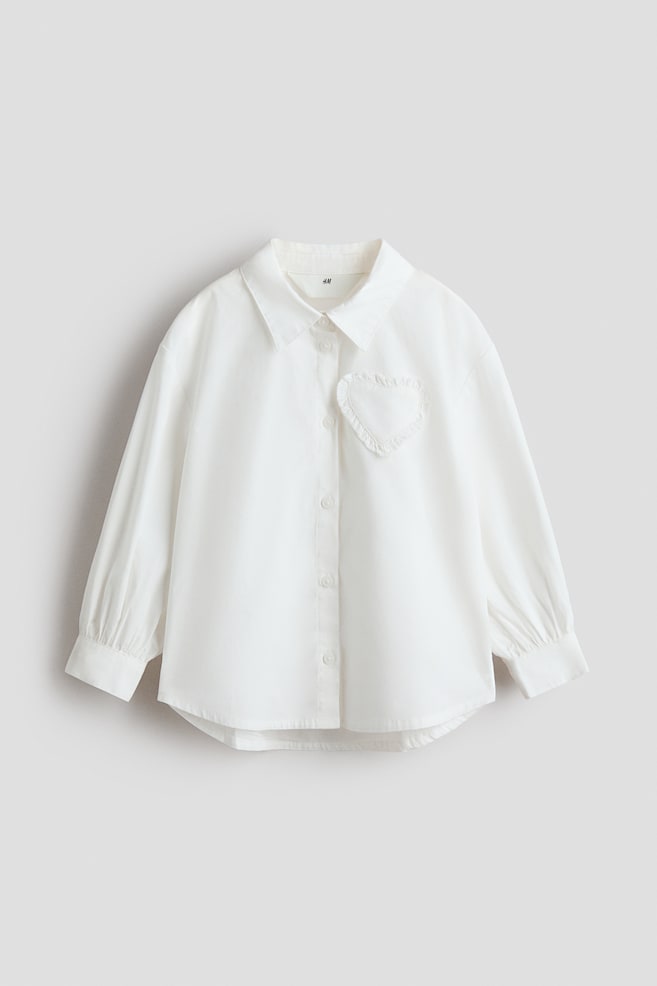 Heart Appliqué Poplin Shirt - Cream - 1